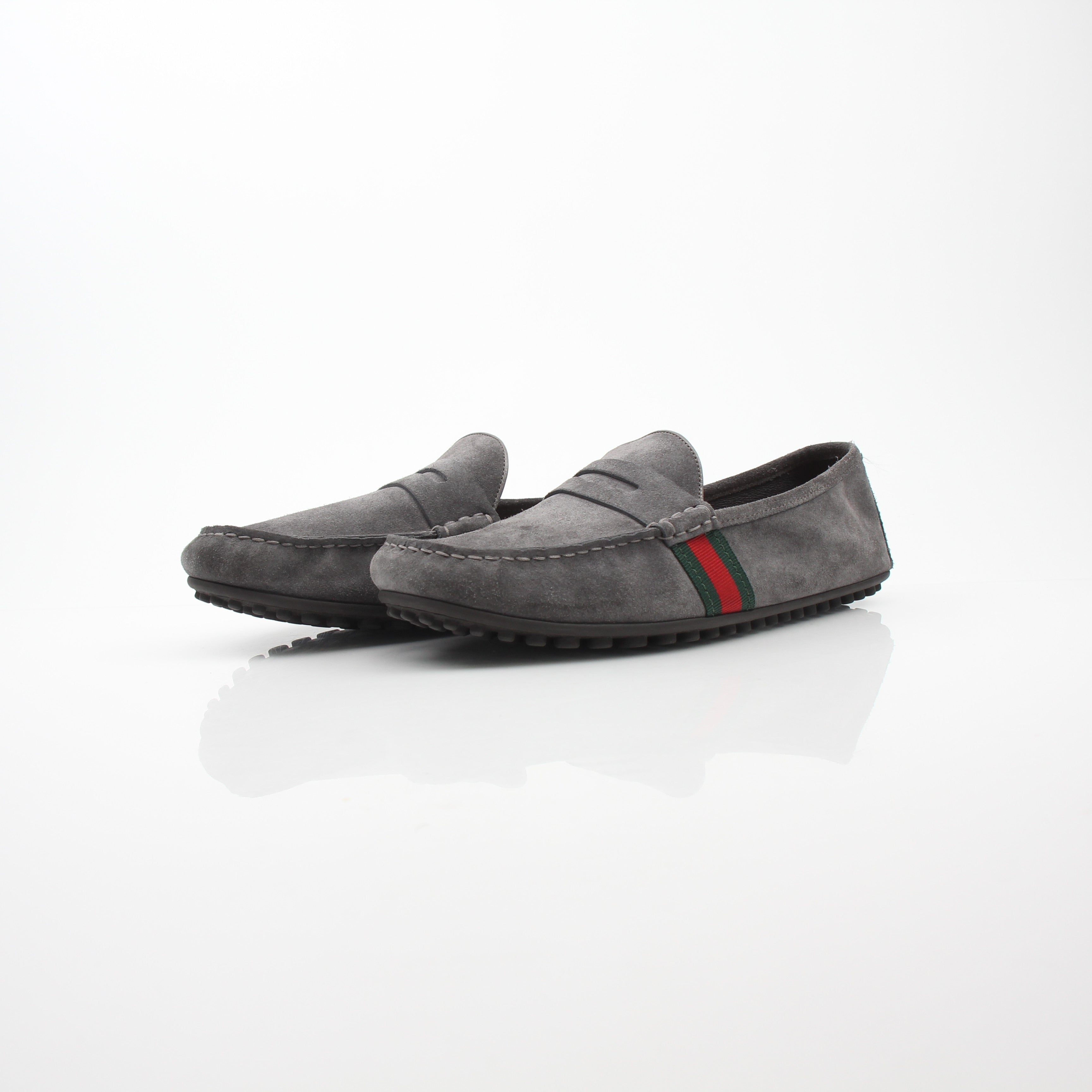 Gucci Men’s Grey Suede Driver Loafer Shoes