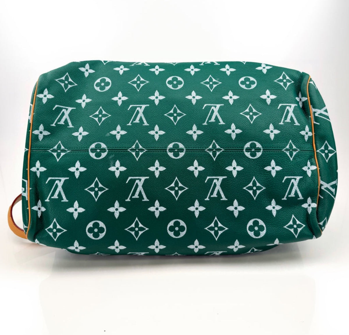 Gold & Beyond Louis Vuitton Speedy 950 travel bag with leather handles and signature monogram canvas, front view.