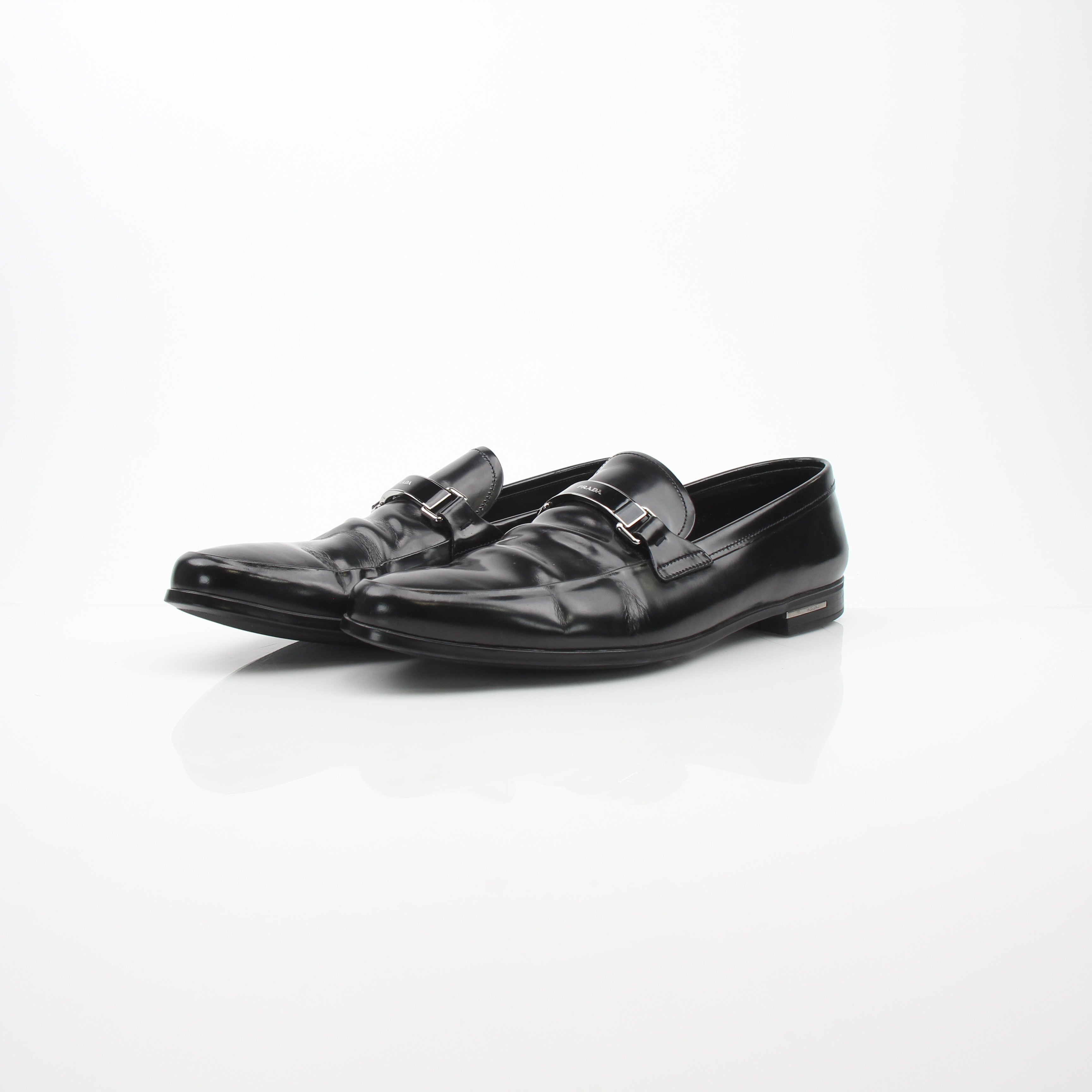 Prada Men’s Brushed Leather Logo Loafers