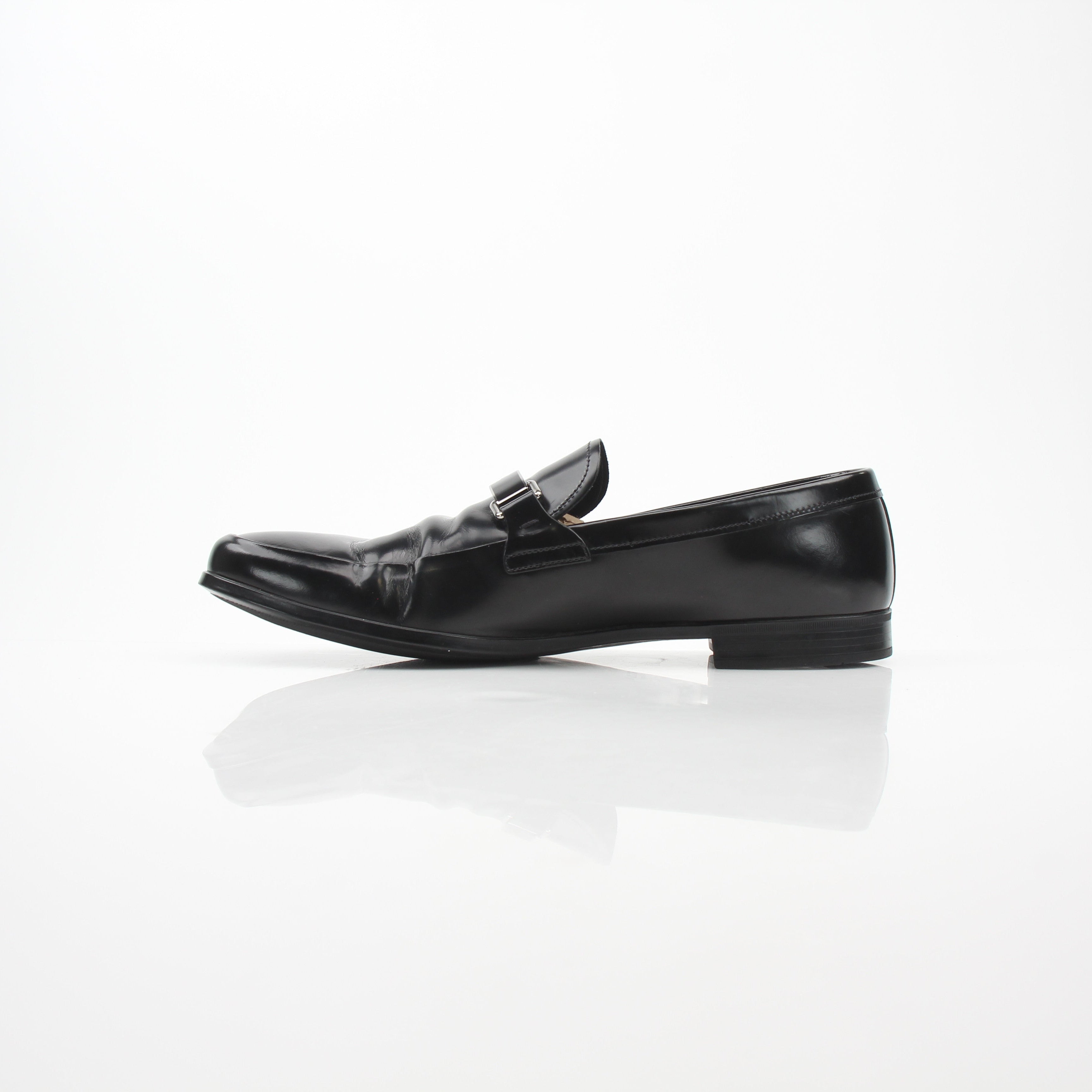 Prada Men’s Brushed Leather Logo Loafers