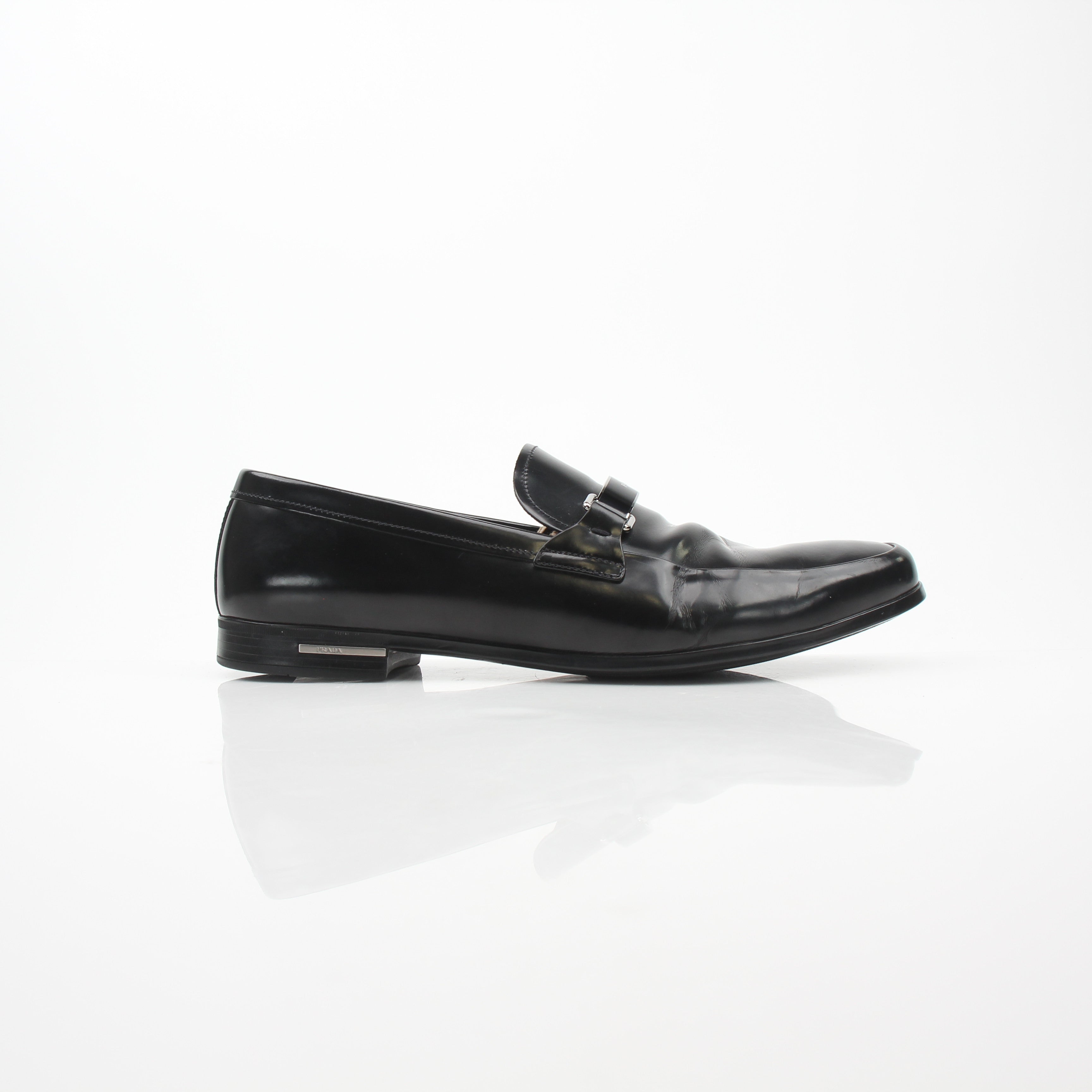 Prada Men’s Brushed Leather Logo Loafers