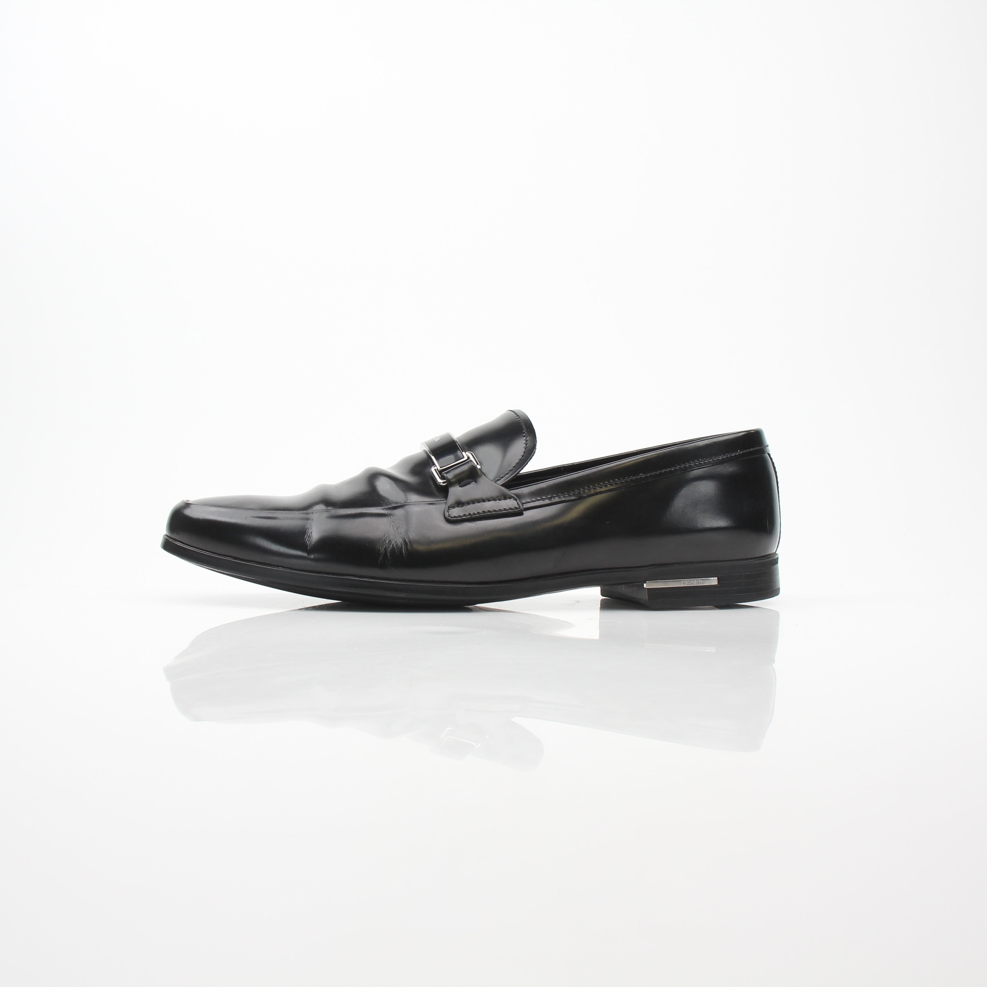 Prada Men’s Brushed Leather Logo Loafers