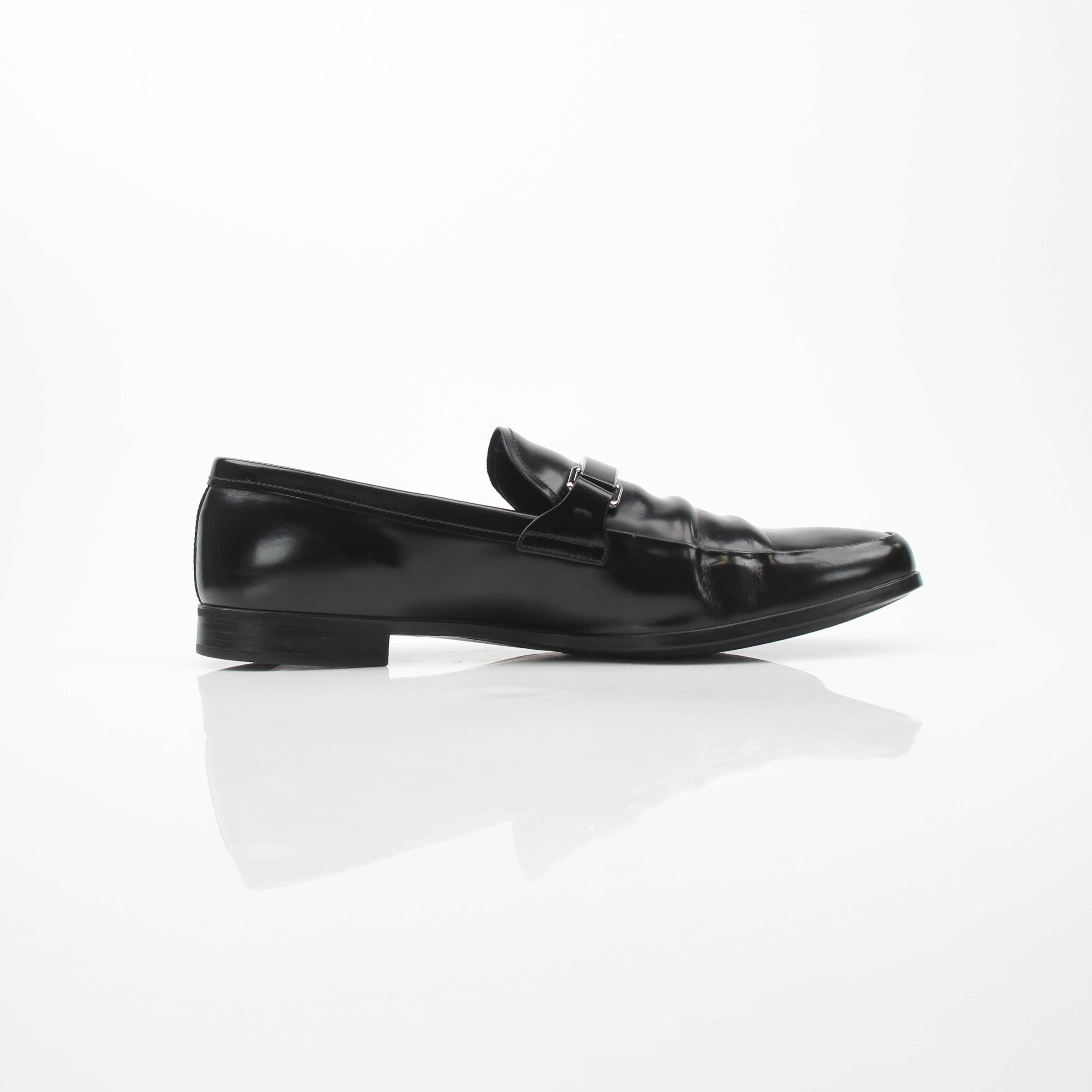 Prada Men’s Brushed Leather Logo Loafers