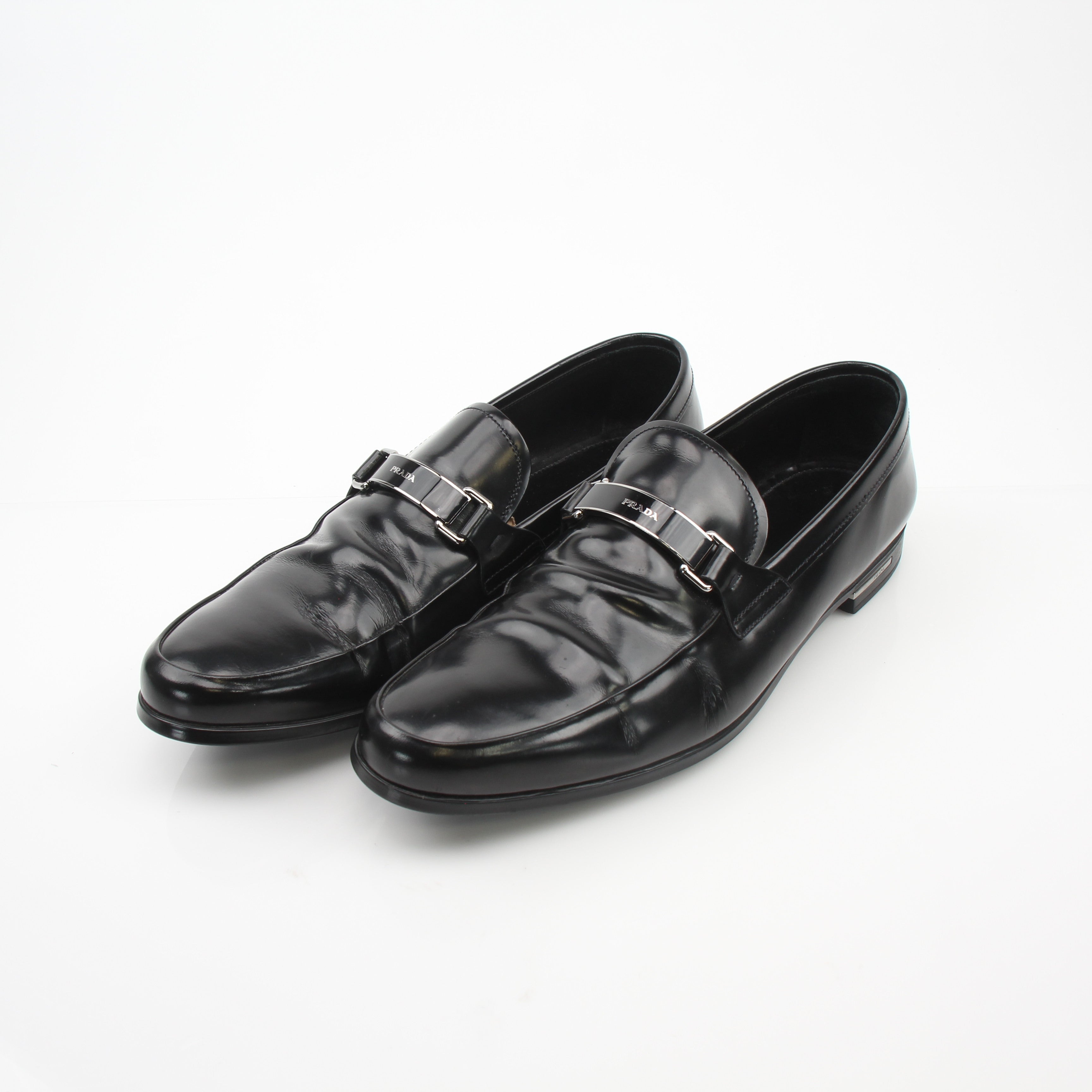Prada Men’s Brushed Leather Logo Loafers