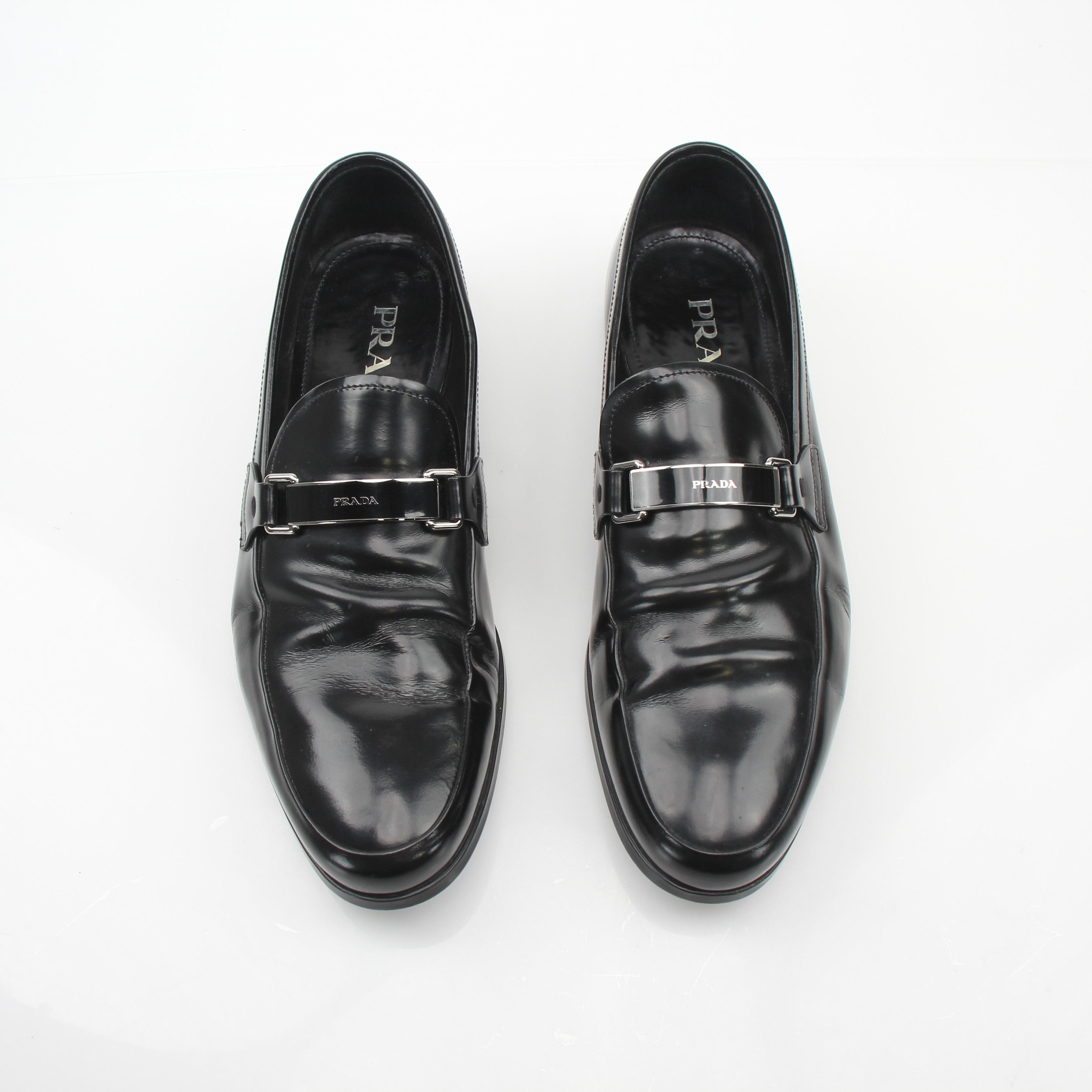 Prada Men’s Brushed Leather Logo Loafers