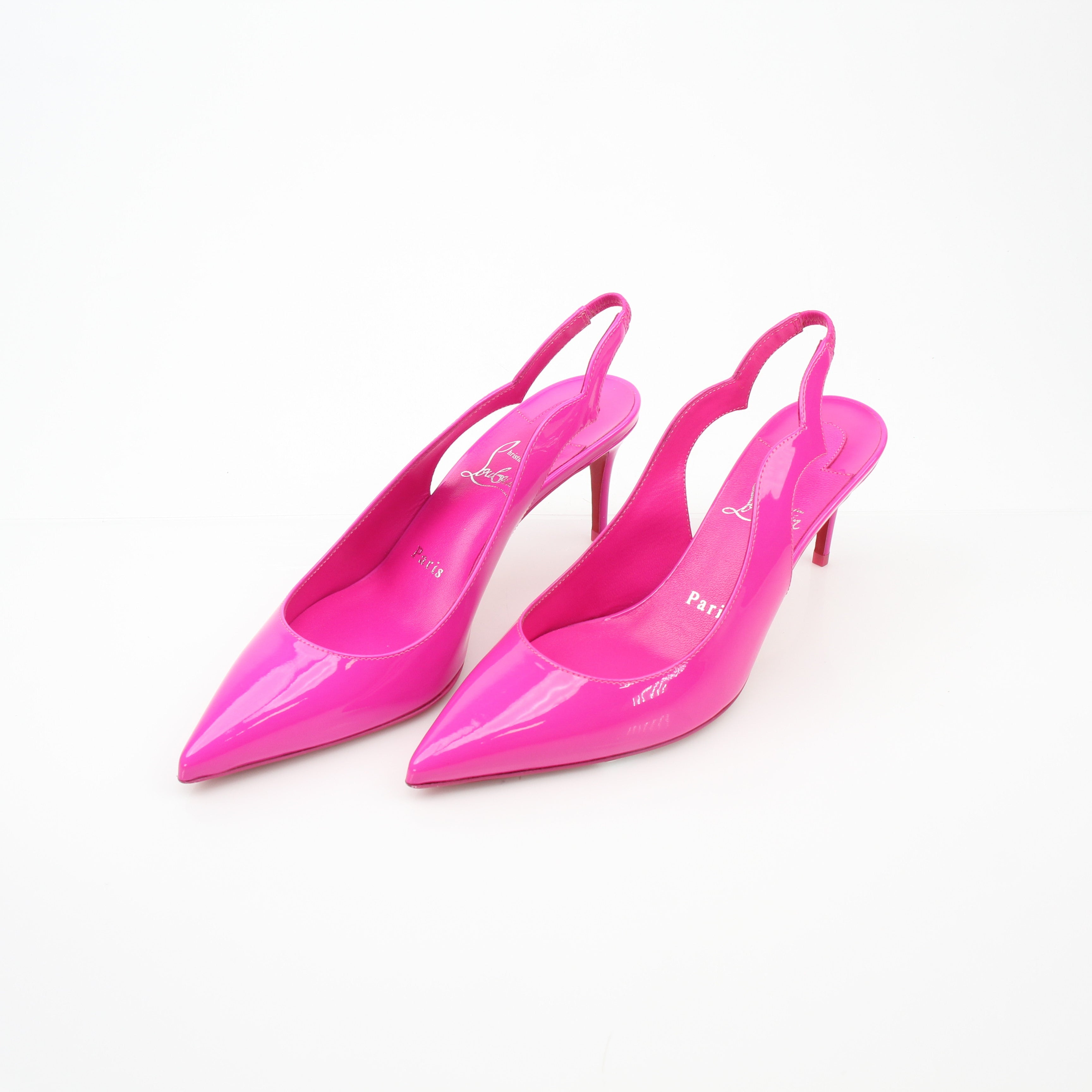 Christian Louboutin Women’s Hot Chick 70 Pink Patent Leather Slingback Pumps