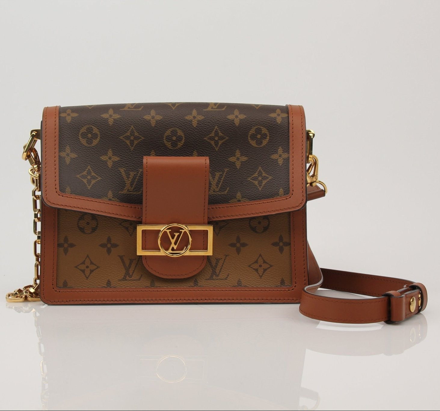 Louis Vuitton Dauphine MM handbag by Gold & Beyond, showing the elegant leather exterior and classic design with gold hardware.