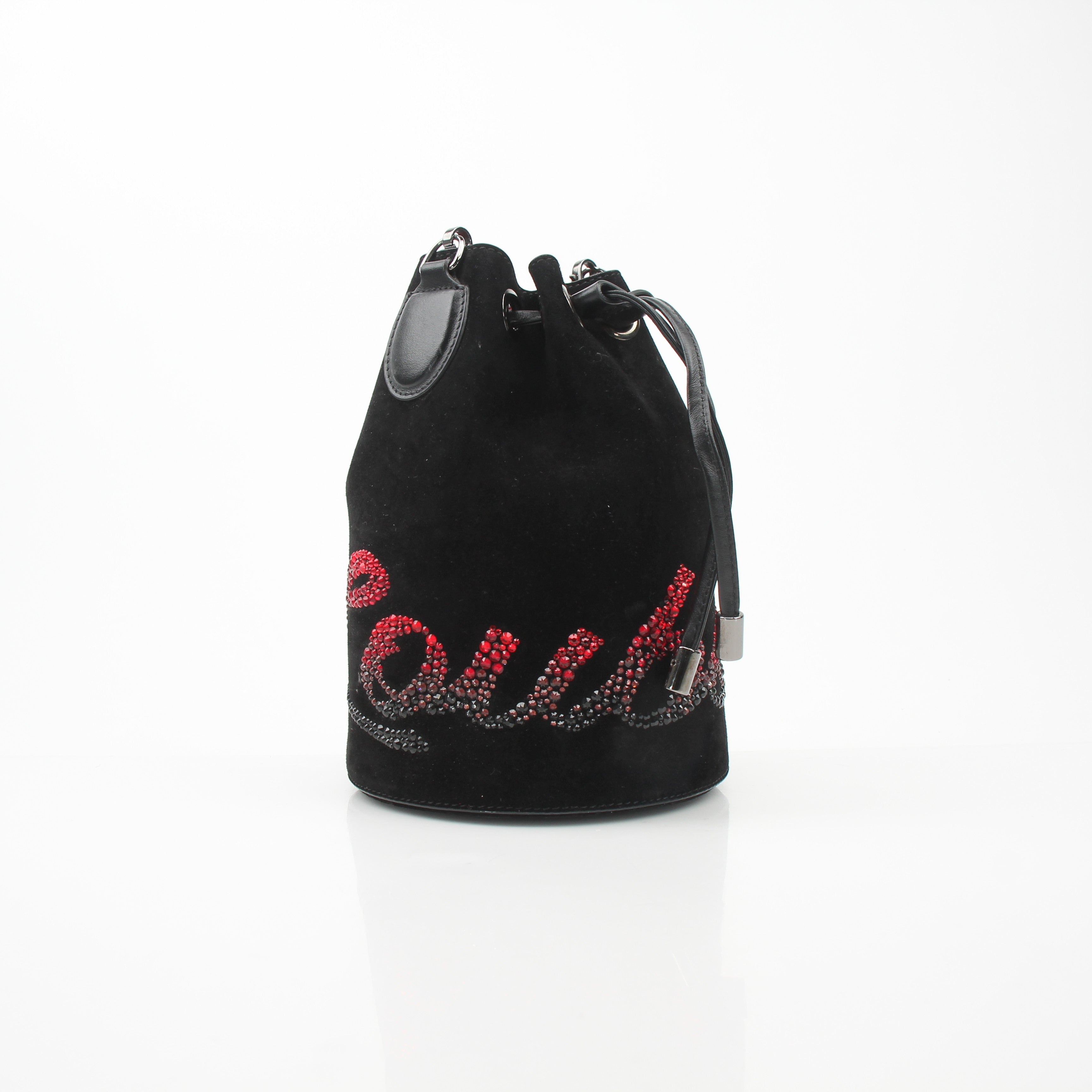 Christian Louboutin Suede Crystal Marie Jane Bucket Bag