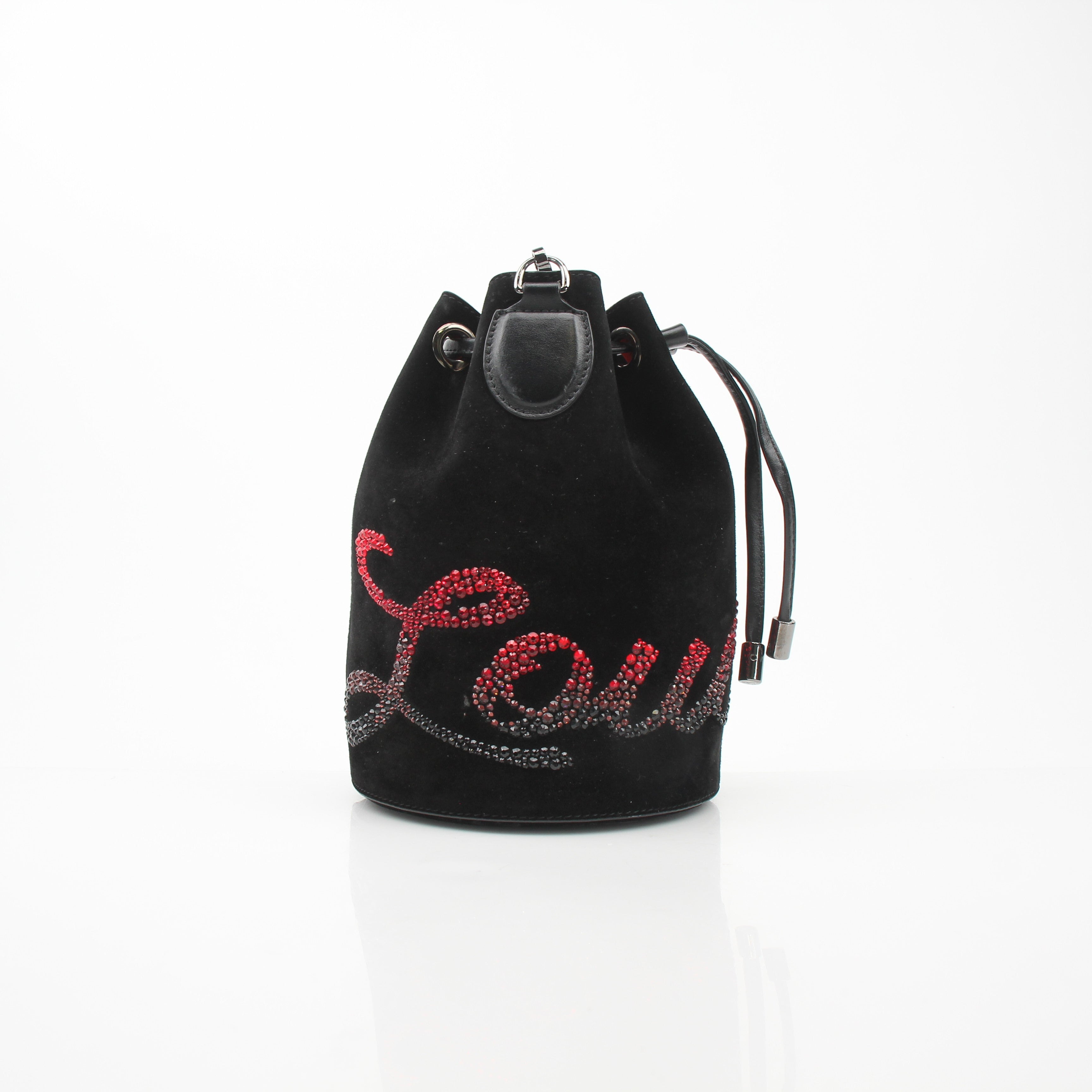 Christian Louboutin Suede Crystal Marie Jane Bucket Bag
