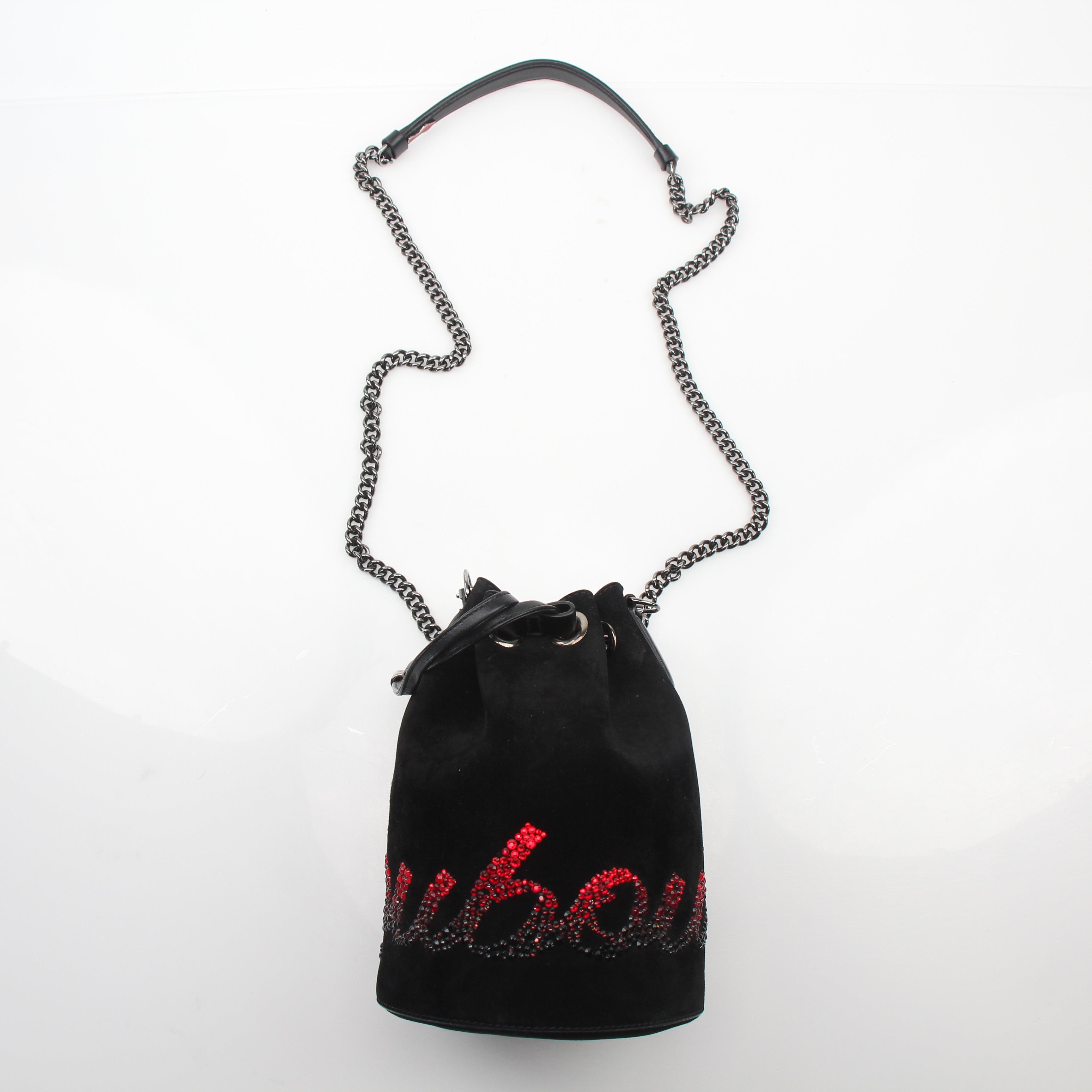 Christian Louboutin Suede Crystal Marie Jane Bucket Bag