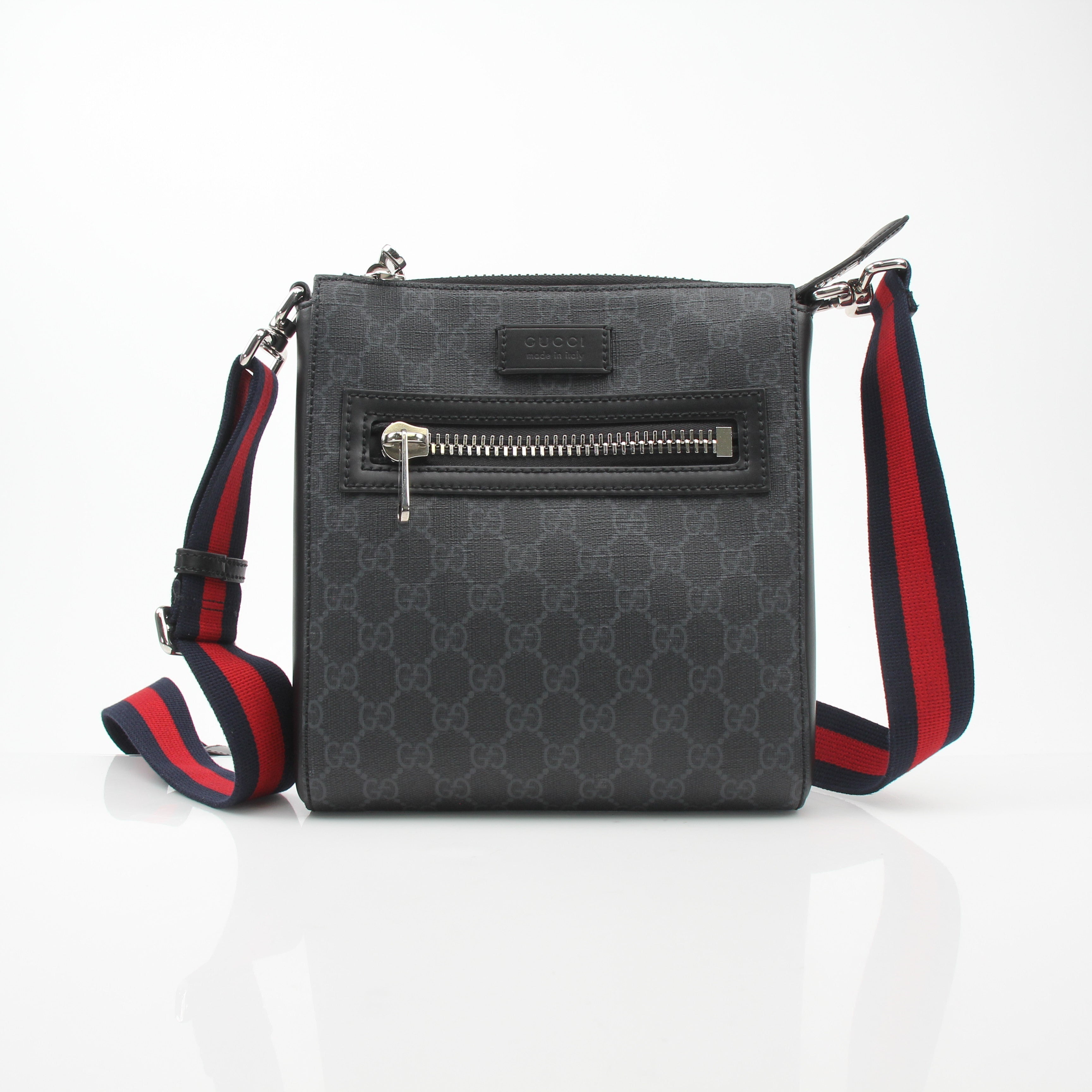Gucci Black GG Supreme Coated Canvas Flat Messenger Bag Small