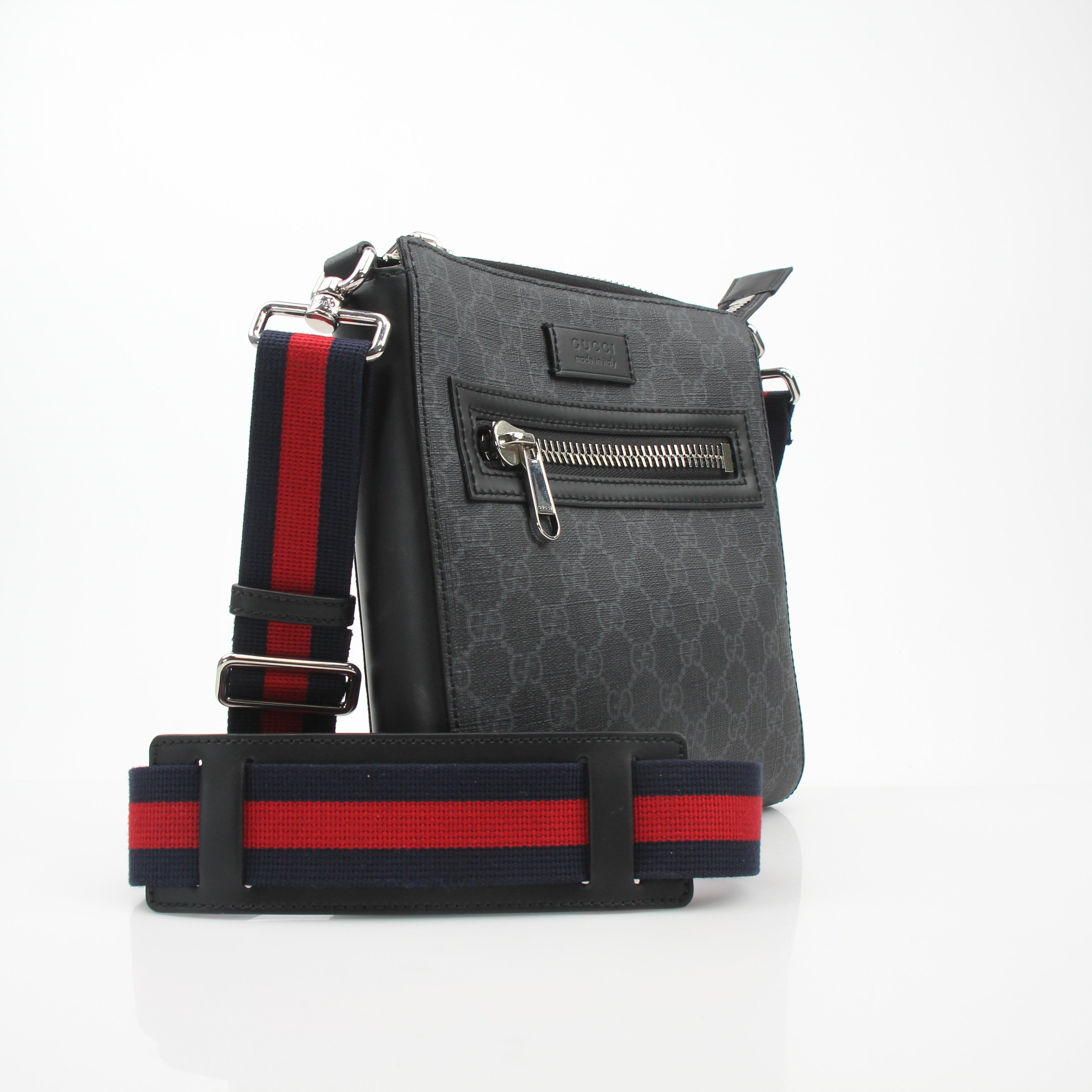Gucci Black GG Supreme Coated Canvas Flat Messenger Bag Small