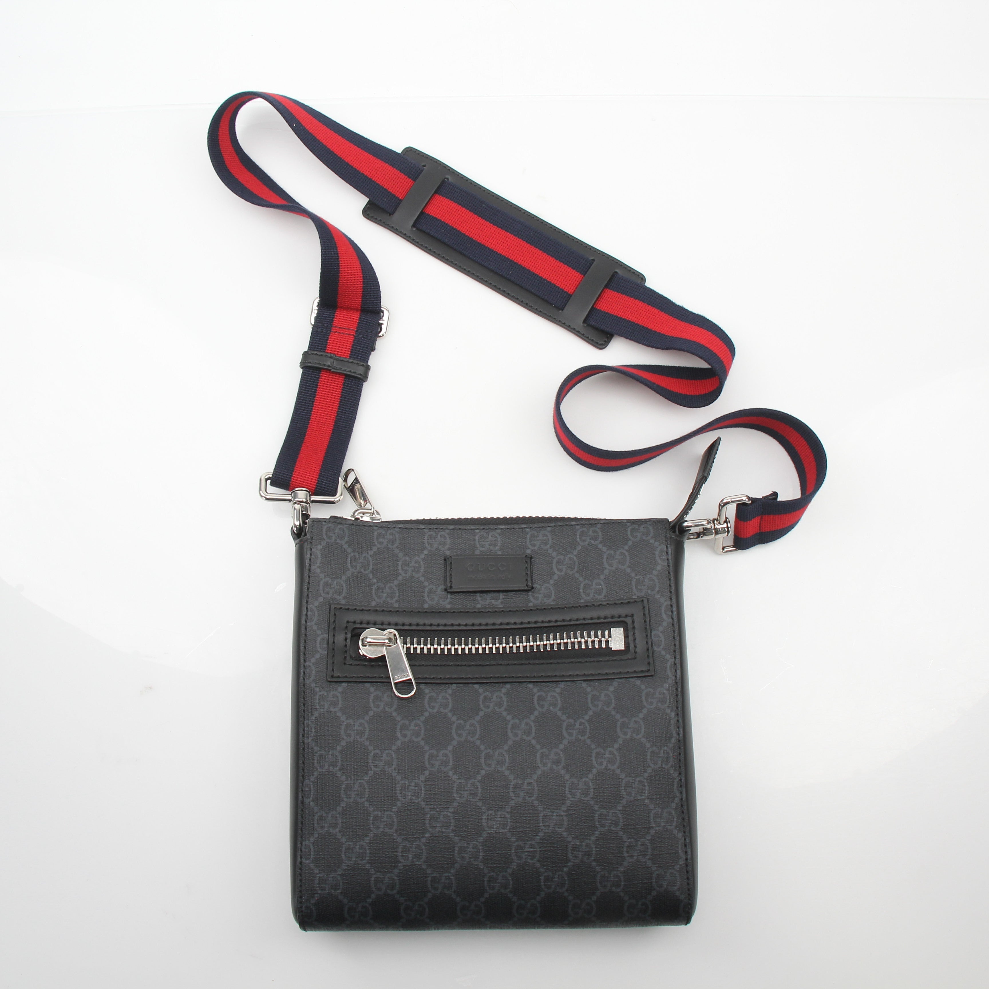 Gucci Black GG Supreme Coated Canvas Flat Messenger Bag Small
