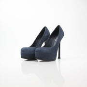 Saint Laurent Tribute Two Navy Suede Platform Pumps