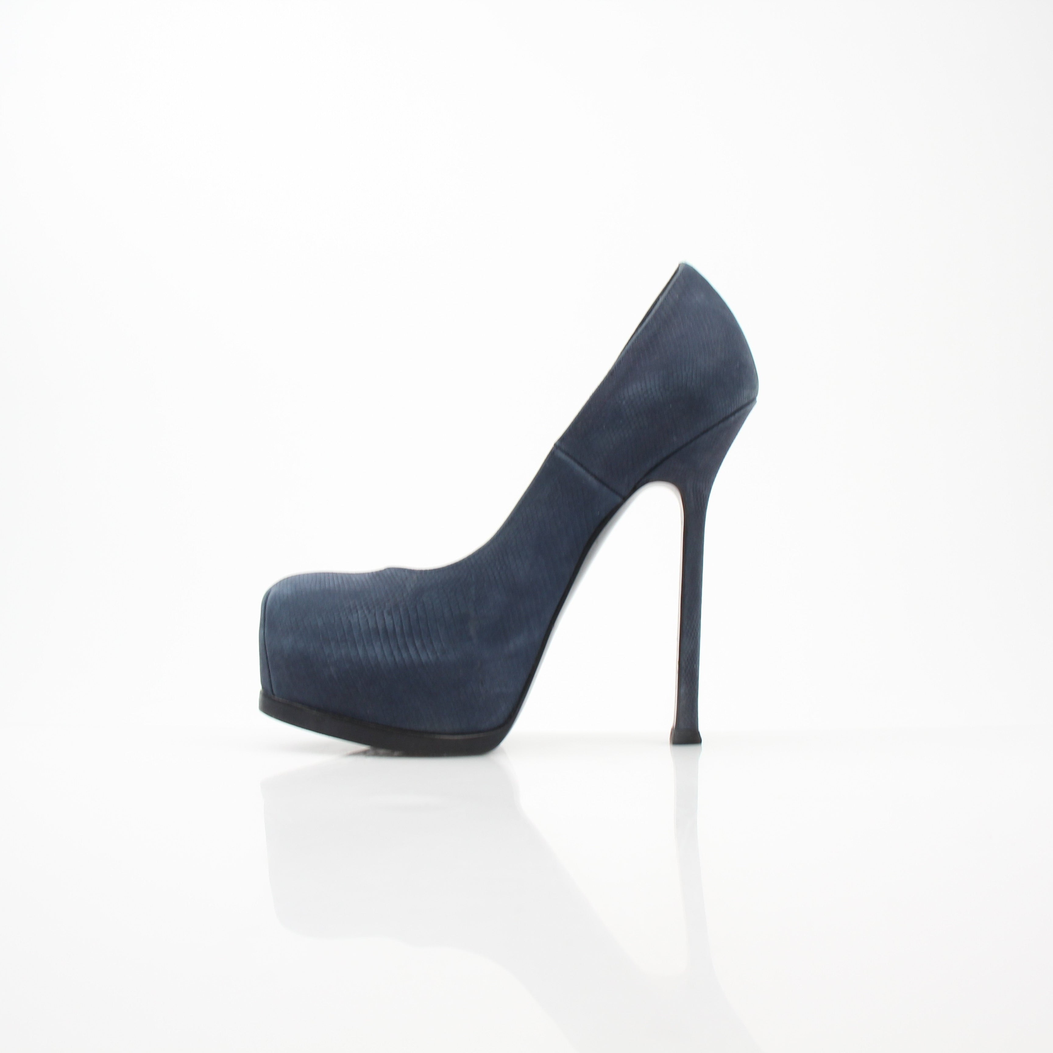 Saint Laurent Tribute Two Navy Suede Platform Pumps