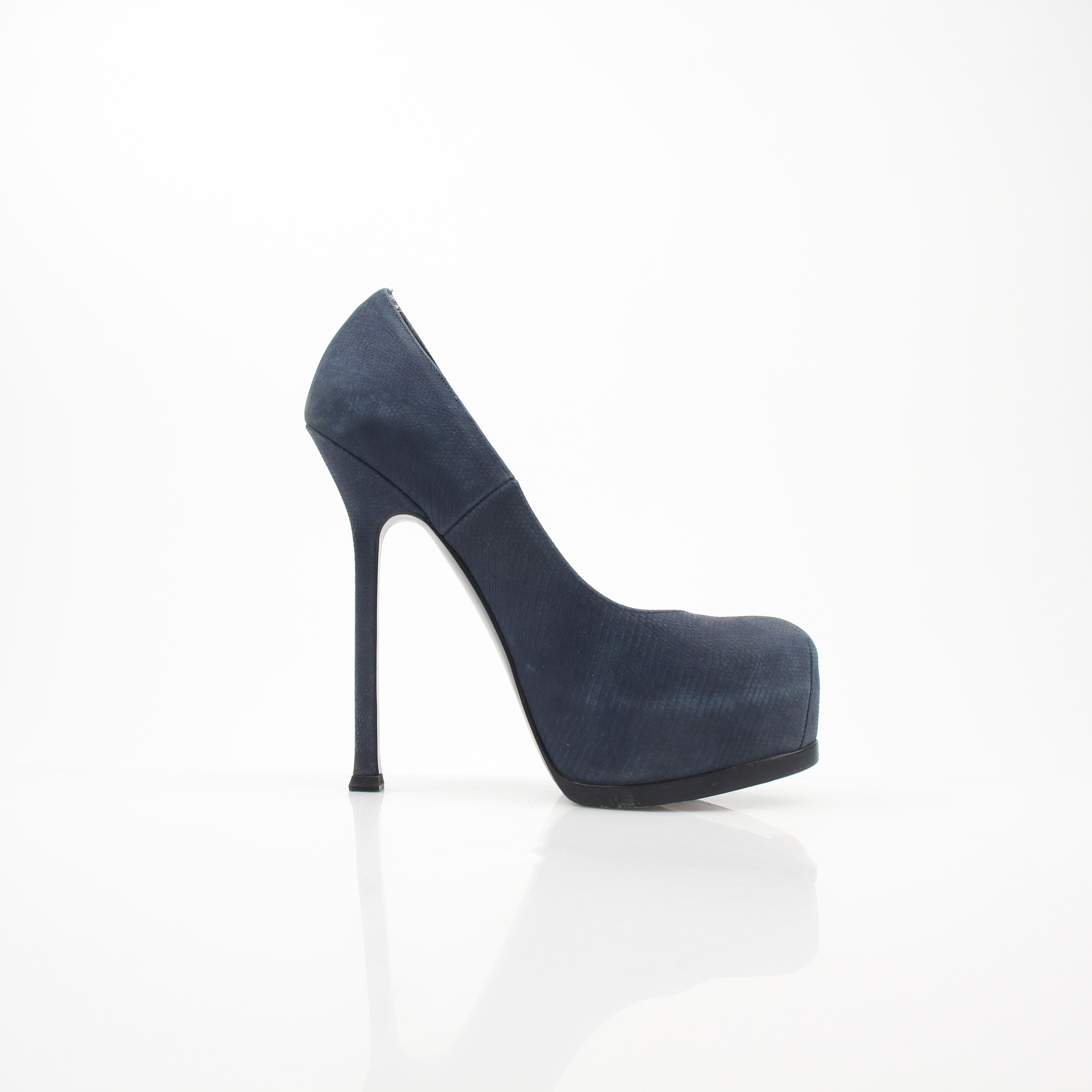 Saint Laurent Tribute Two Navy Suede Platform Pumps
