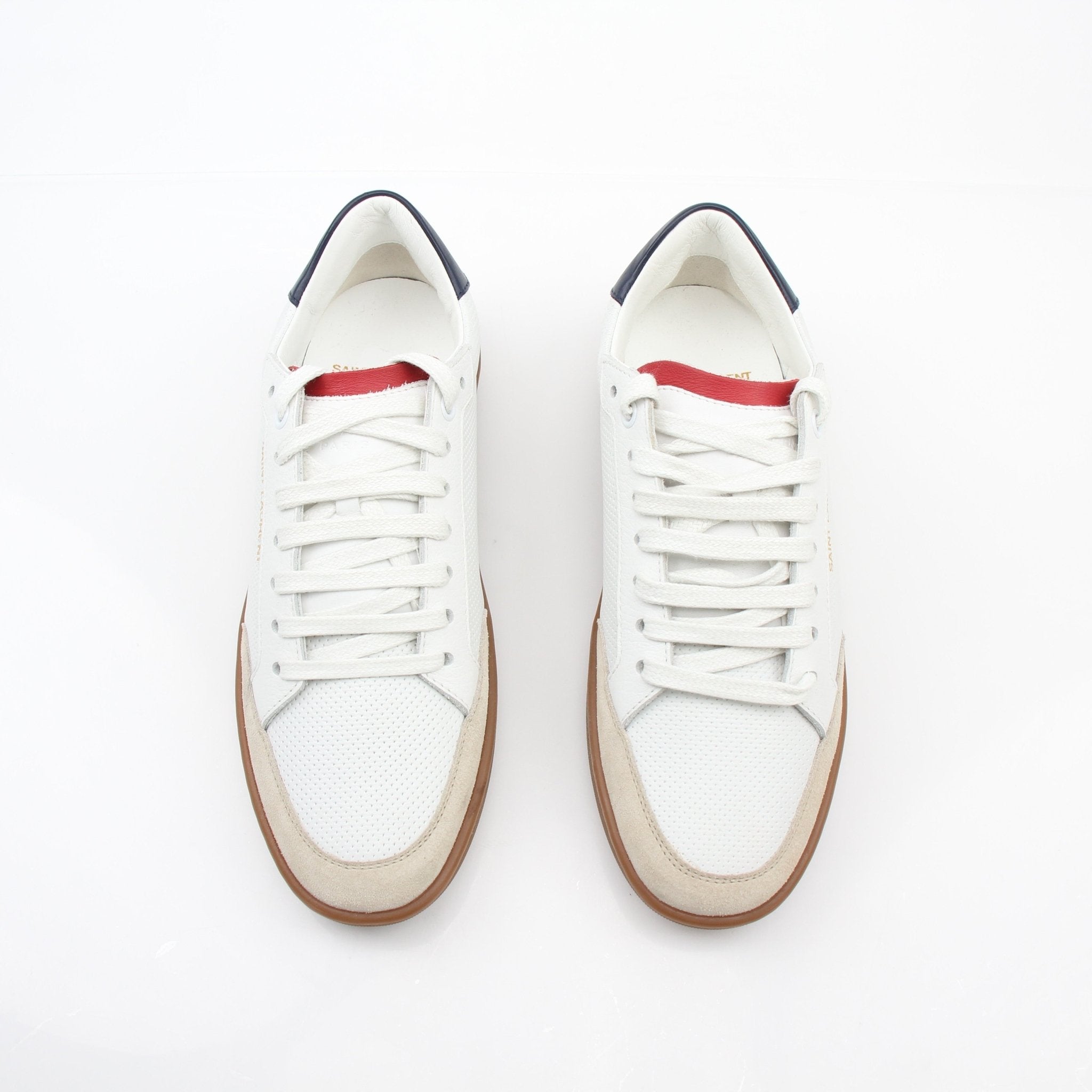 Gold & Beyond Saint Laurent Court Classic SL/10 white leather low top sneakers, stylish shoes with clean design and white leather finish.