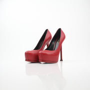 Saint Laurent Tribute Two Red Pebbled Leather Platform Pumps