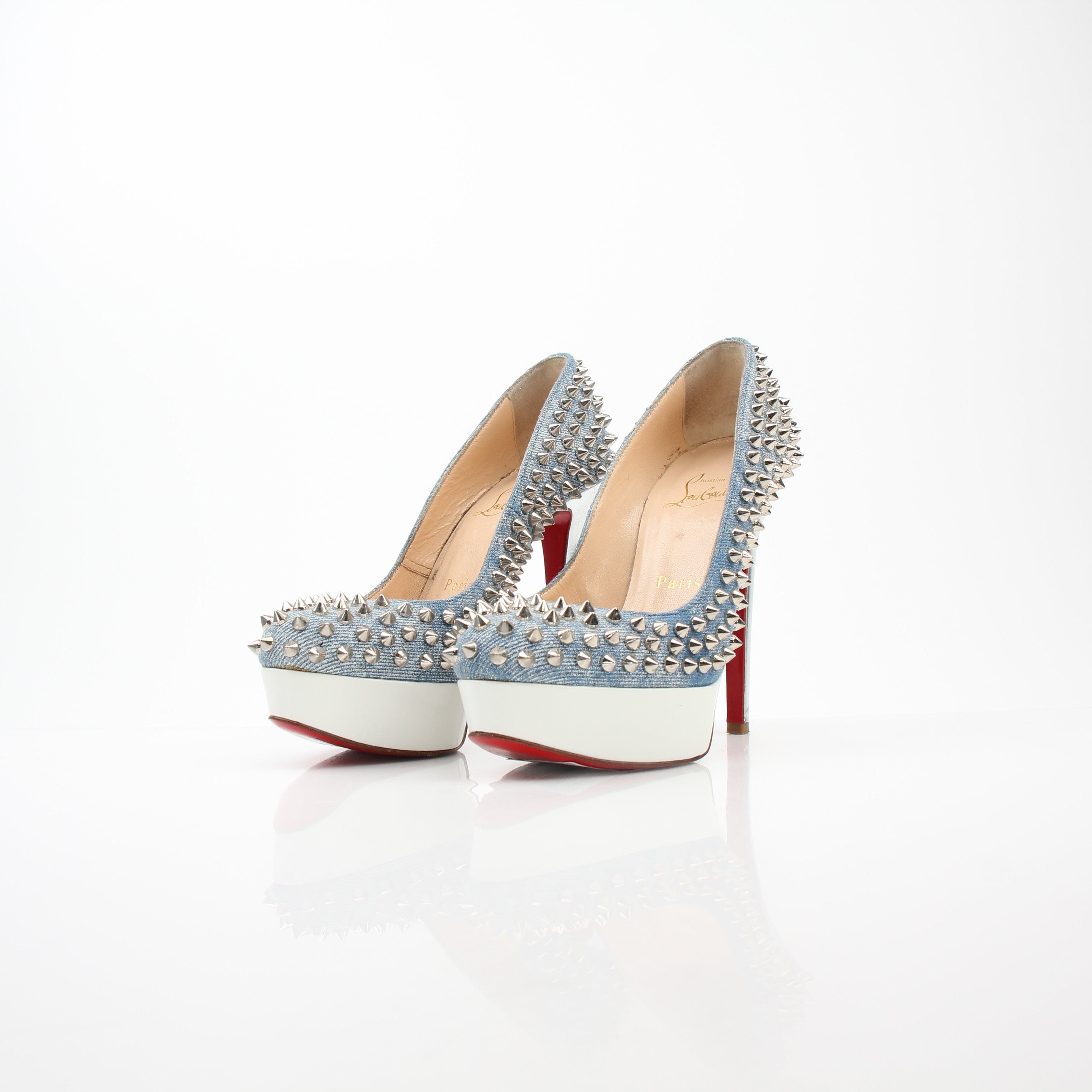 Christian Louboutin Bianca Spiked Denim Platform Pumps