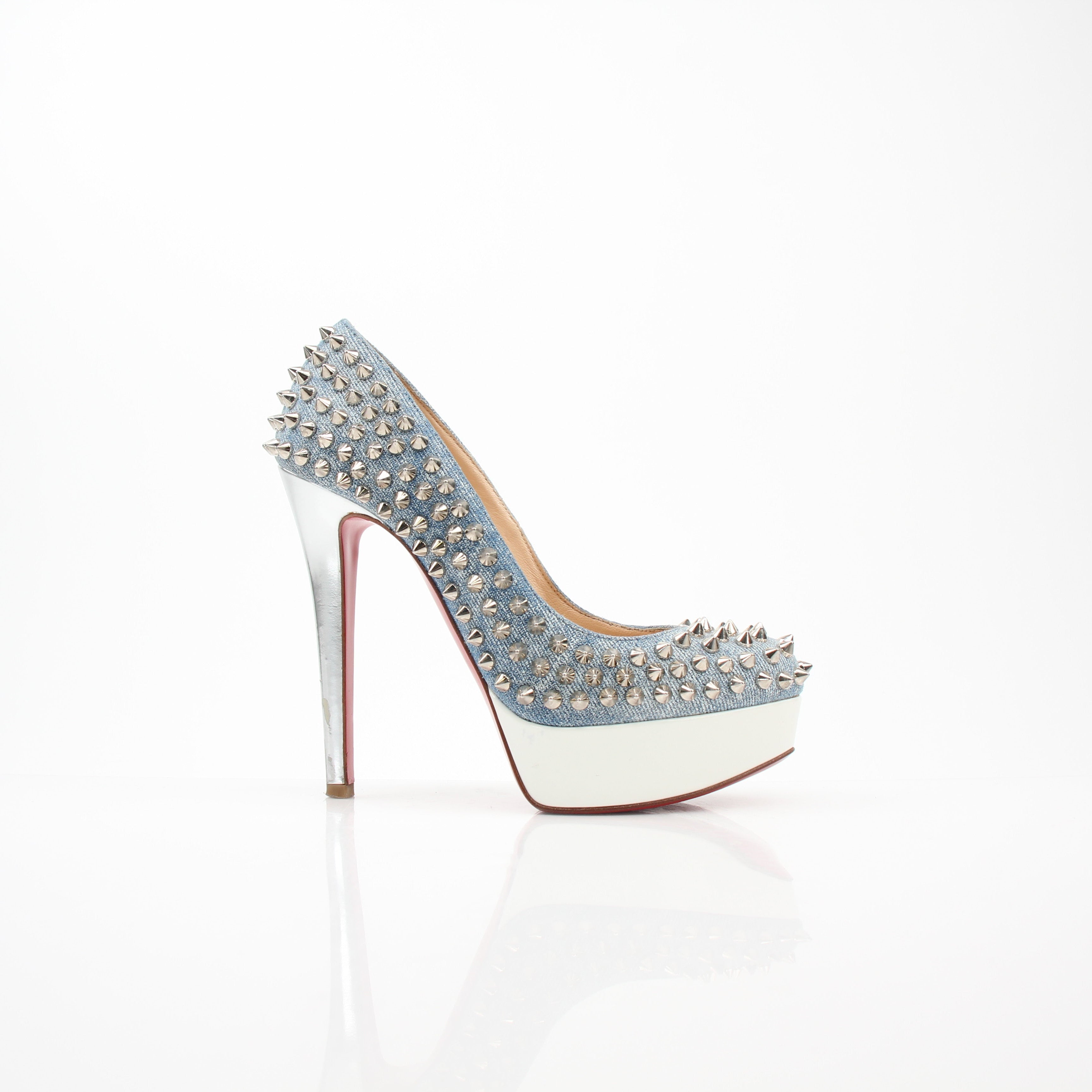 Christian Louboutin Bianca Spiked Denim Platform Pumps