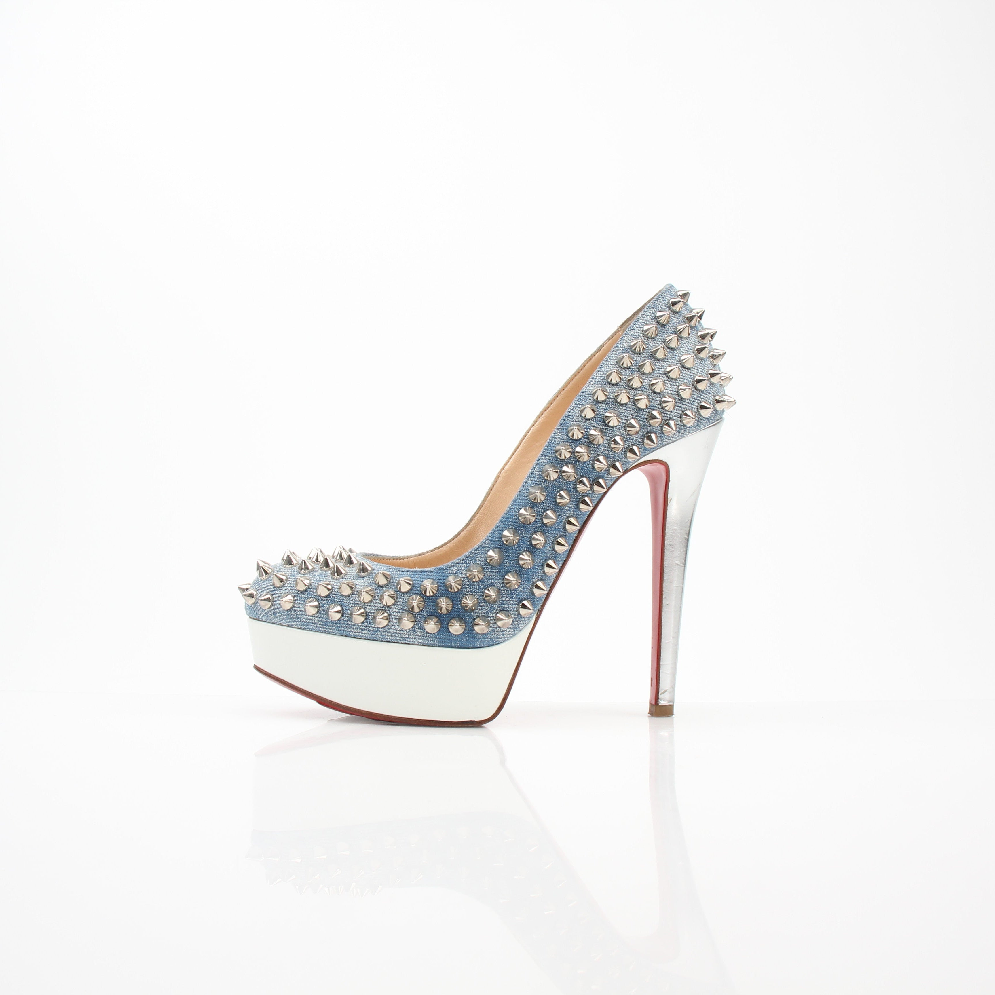 Christian Louboutin Bianca Spiked Denim Platform Pumps