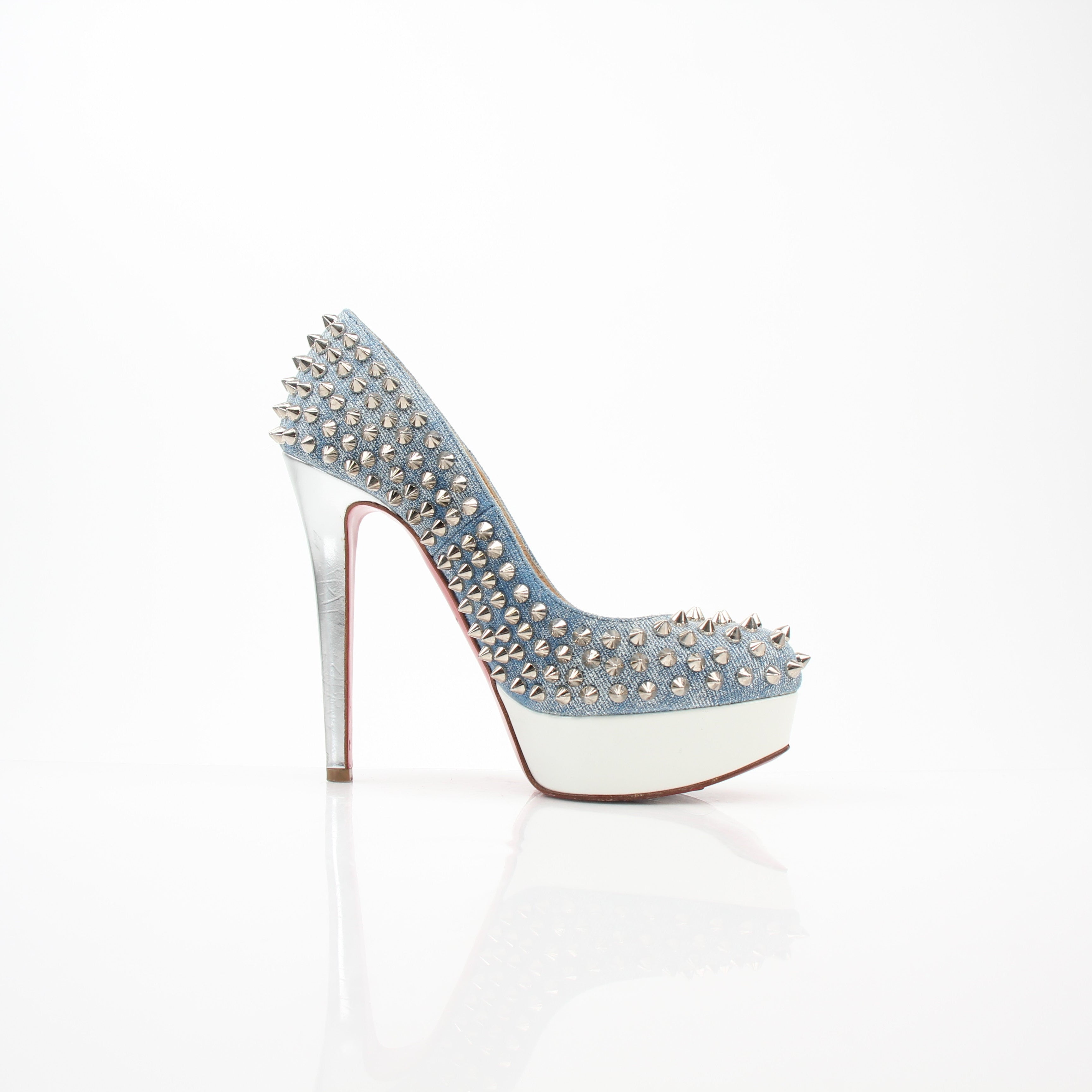 Christian Louboutin Bianca Spiked Denim Platform Pumps