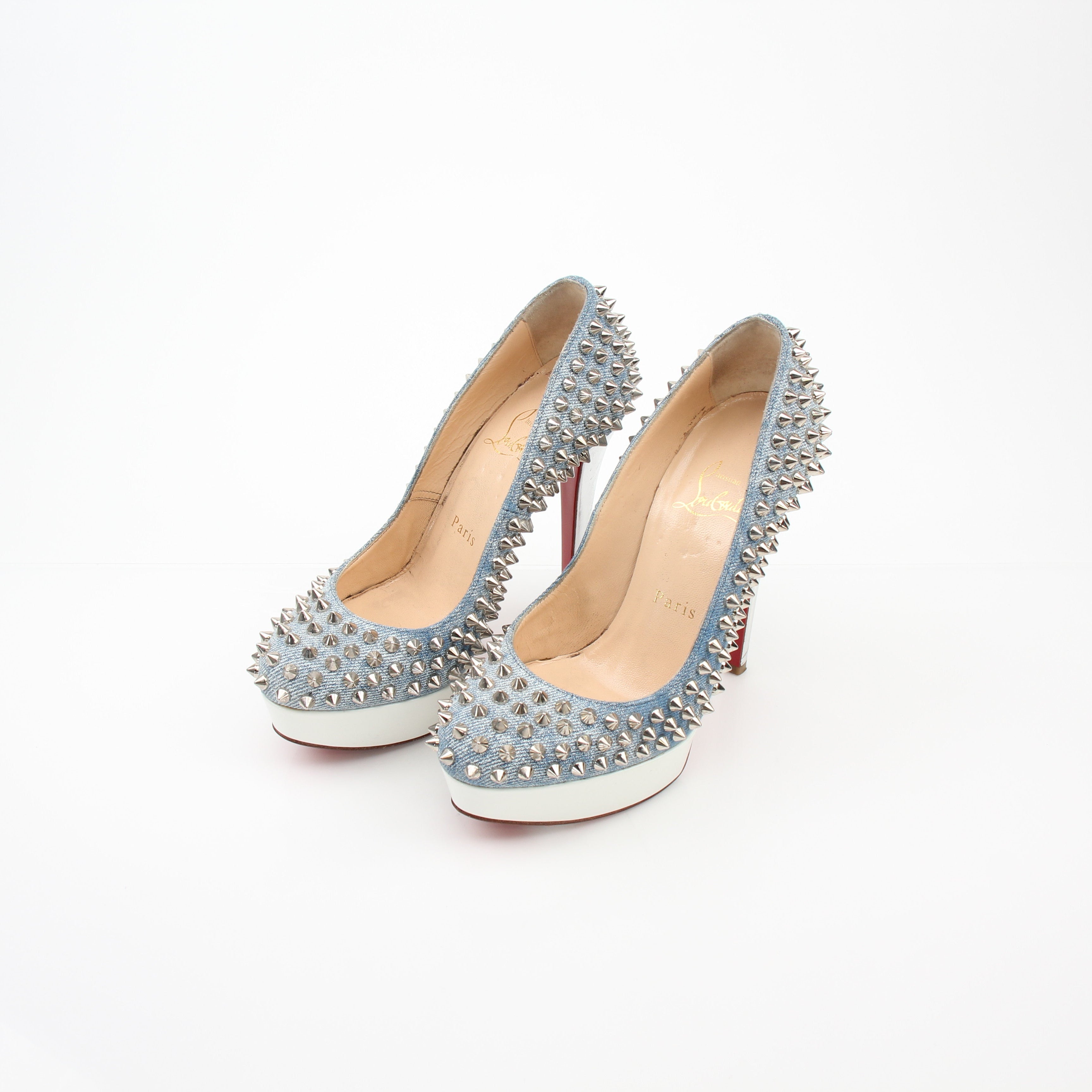 Christian Louboutin Bianca Spiked Denim Platform Pumps