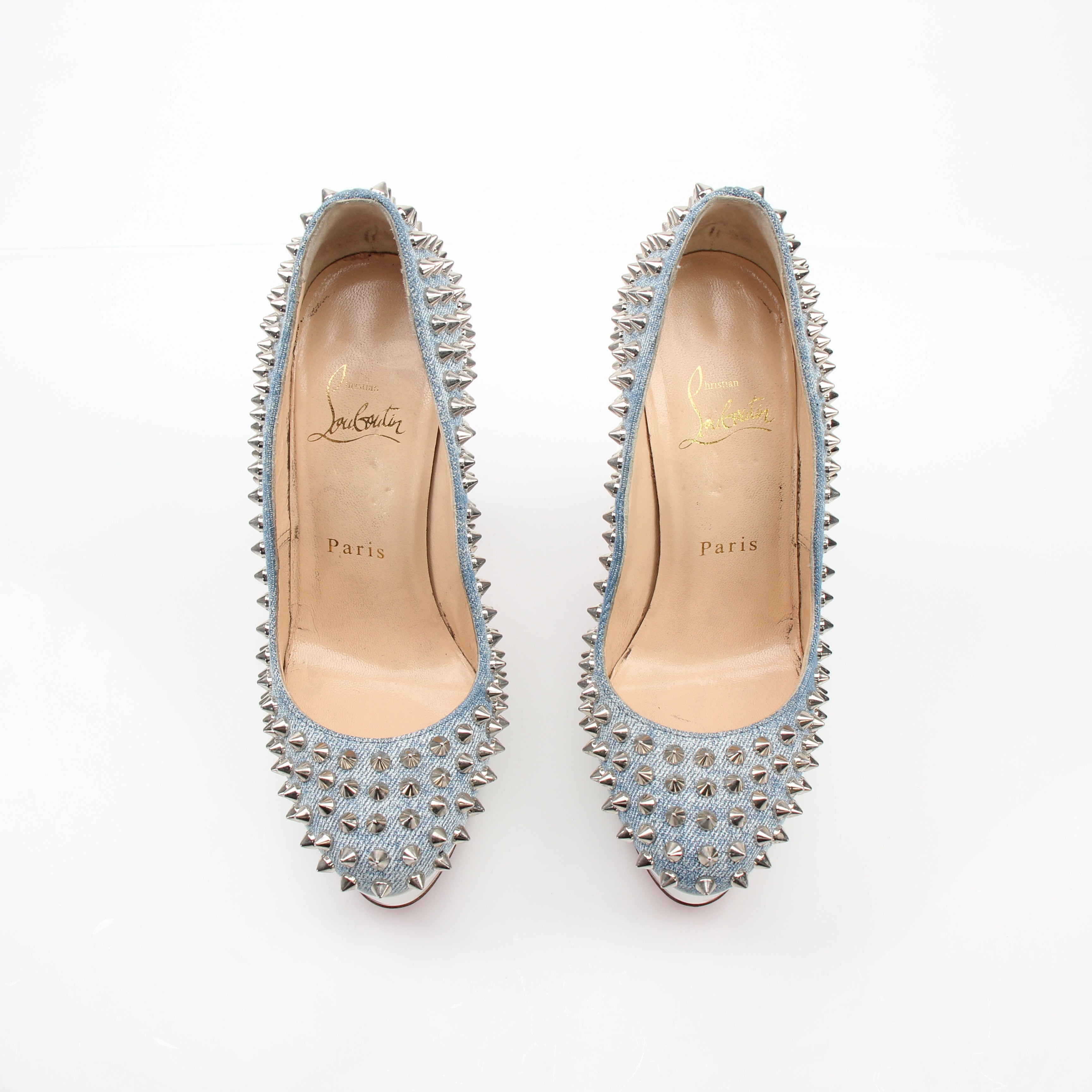 Christian Louboutin Bianca Spiked Denim Platform Pumps