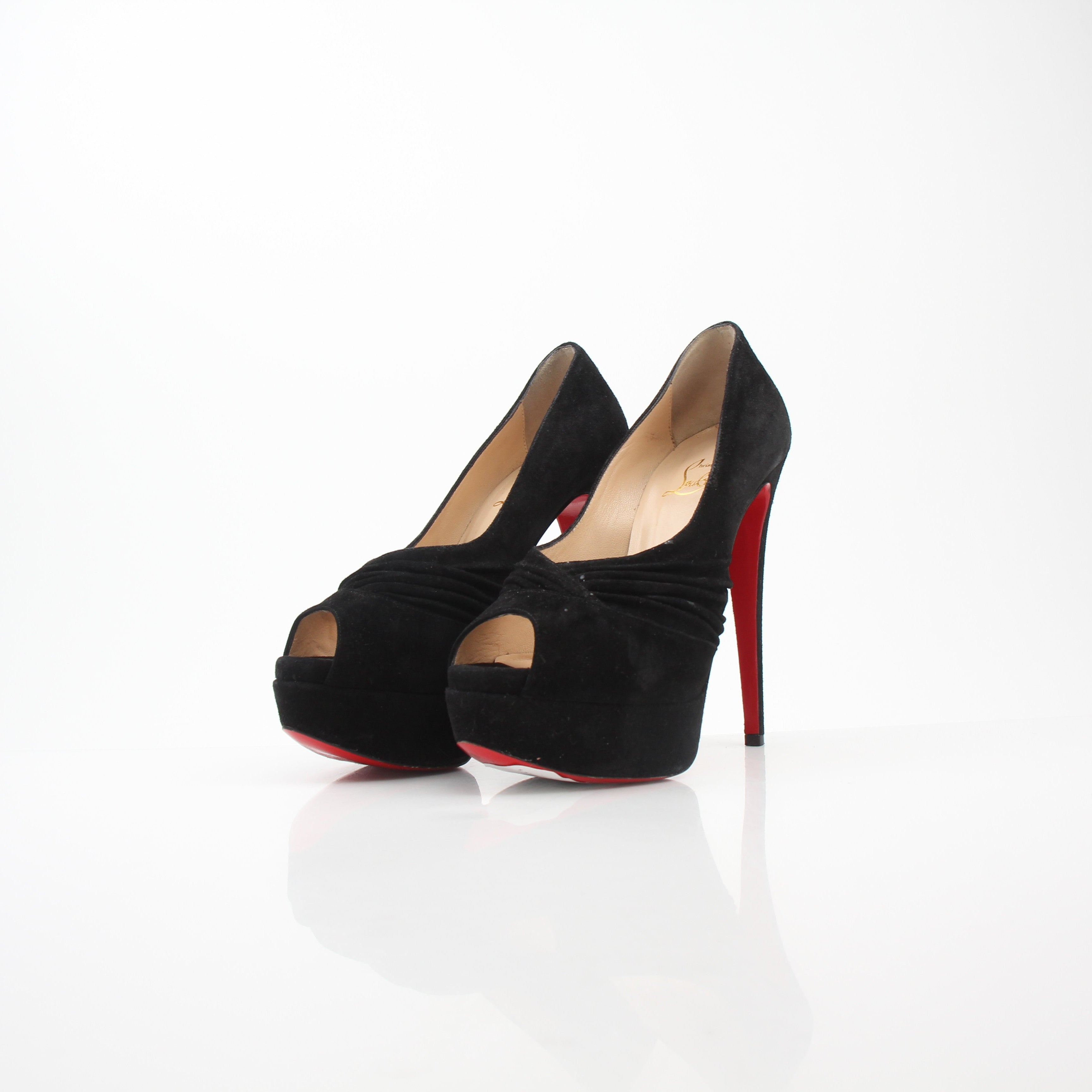 Christian Louboutin Drapadita Black Suede Platform Pumps