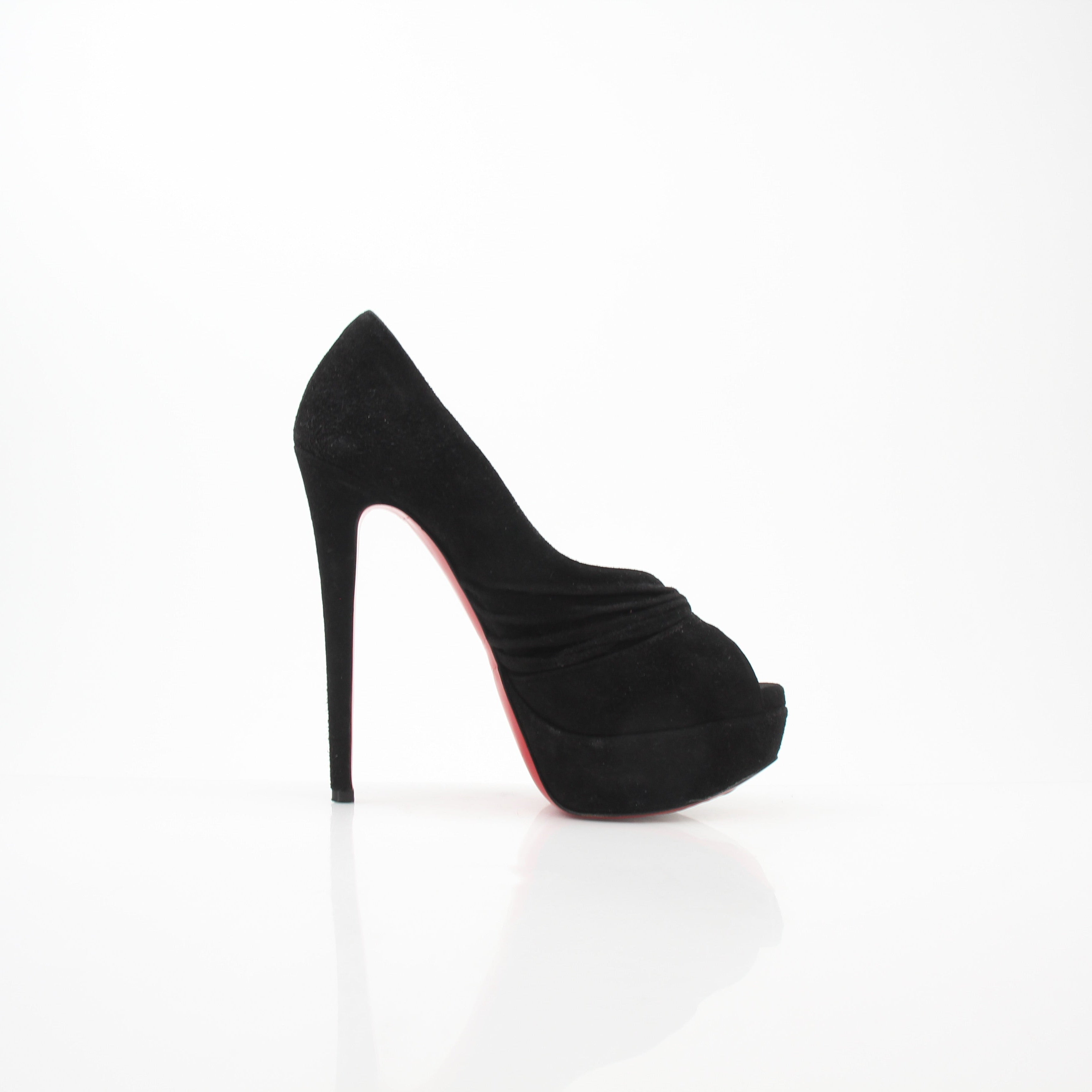 Christian Louboutin Drapadita Black Suede Platform Pumps