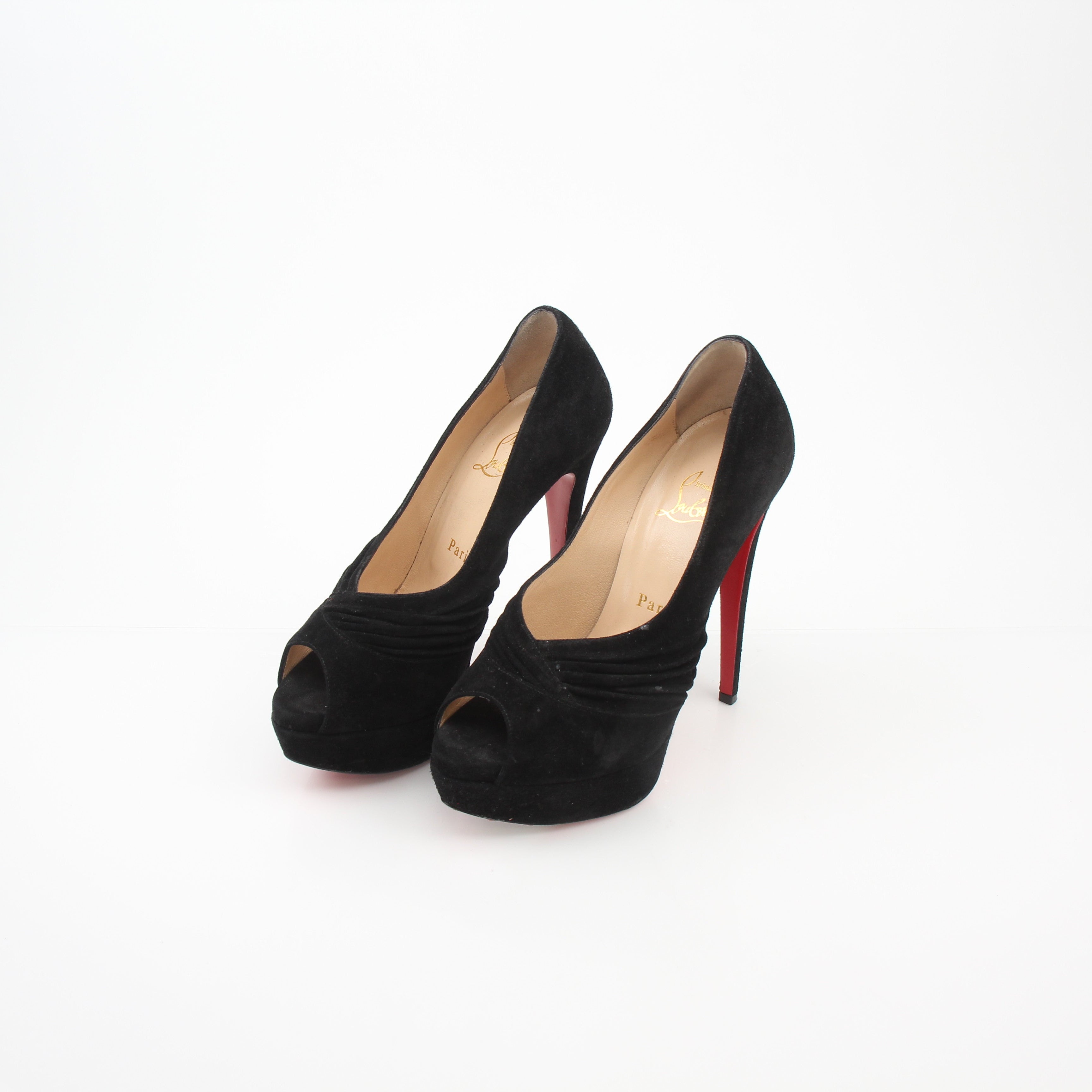 Christian Louboutin Drapadita Black Suede Platform Pumps