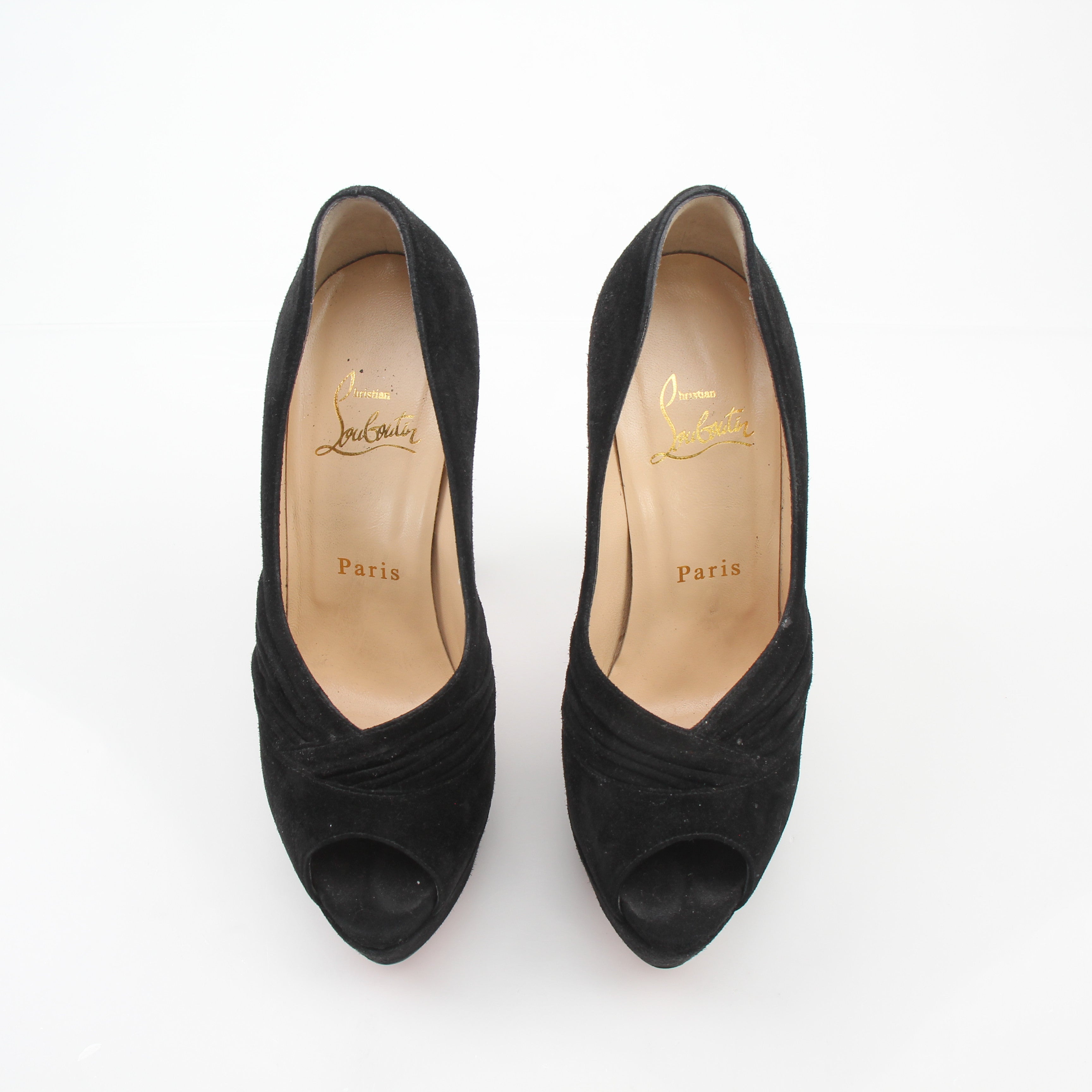 Christian Louboutin Drapadita Black Suede Platform Pumps