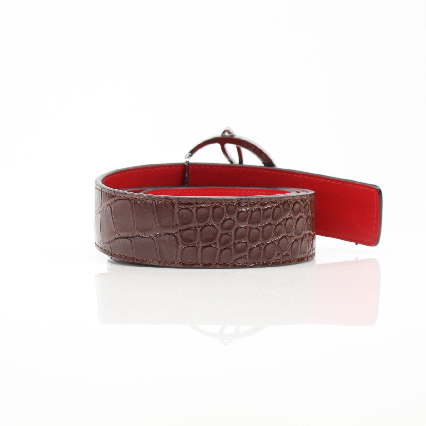 Gold & Beyond croc-embossed leather Christian Louboutin belt with gold buckle, stylish accessories for men and women.