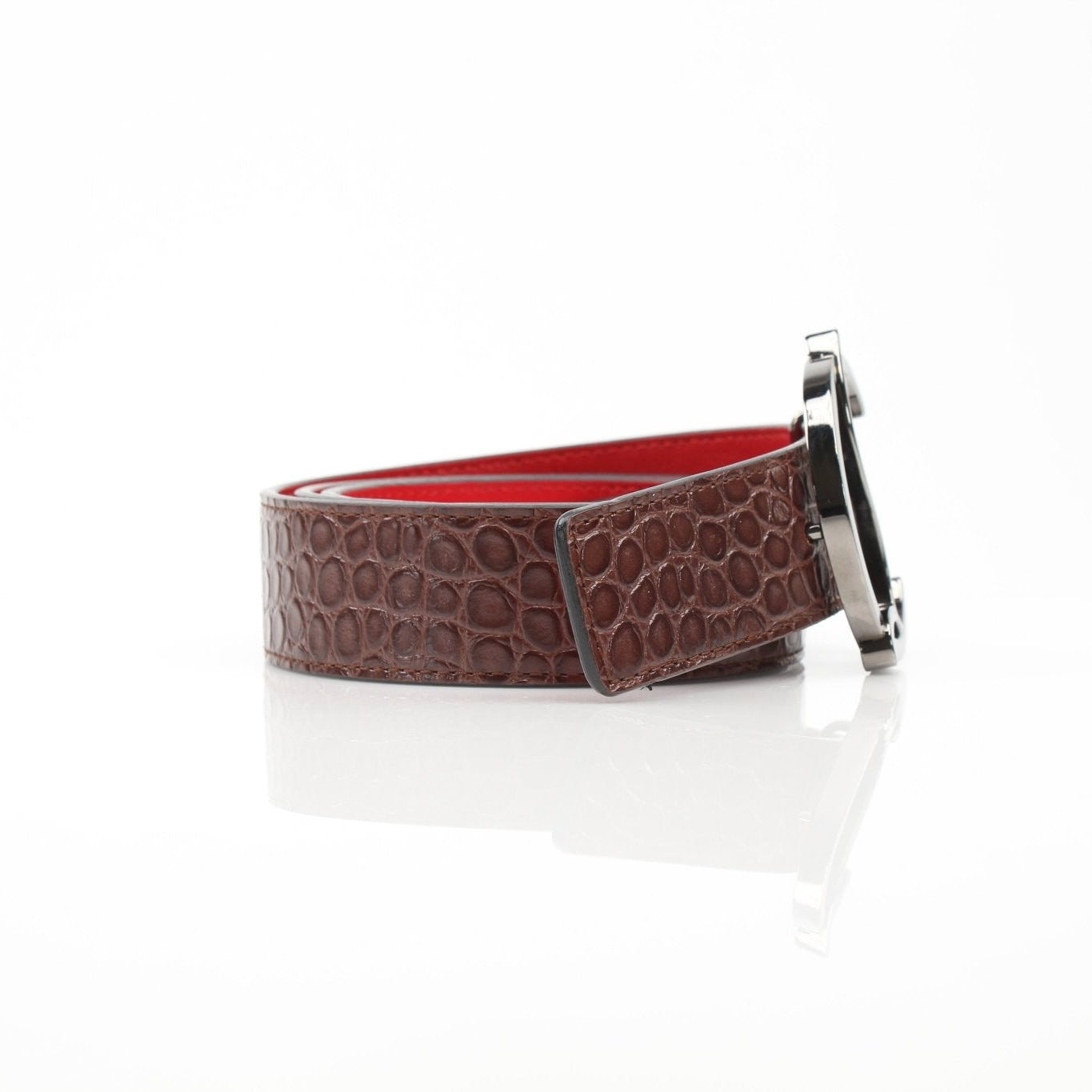 Croc-embossed leather Christian Louboutin belt with gold-tone buckle, stylish accessories for men and women.