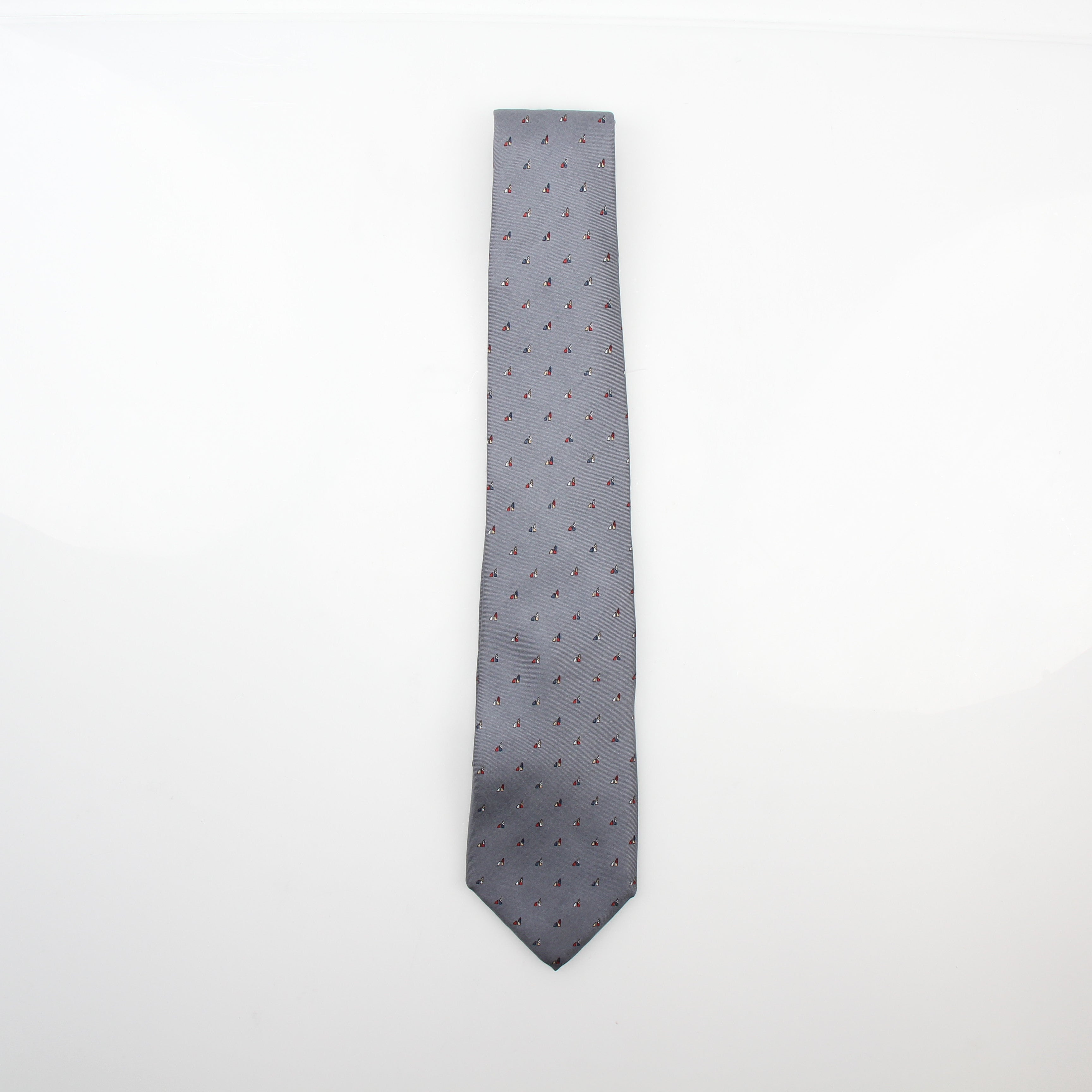 Christian Dior Gray Silk Sailboat Print Neck Tie