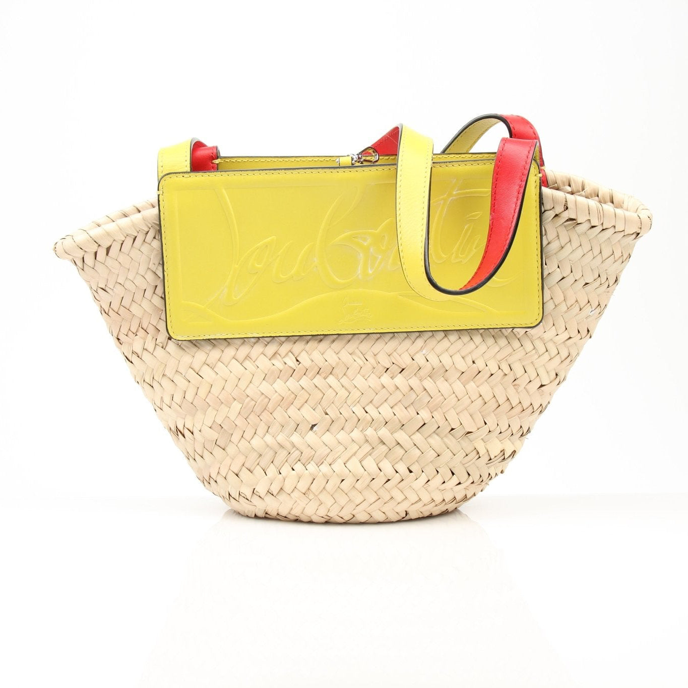 Christian Louboutin Raffia shoulder handbag with gold accents, featuring woven raffia material and elegant design.