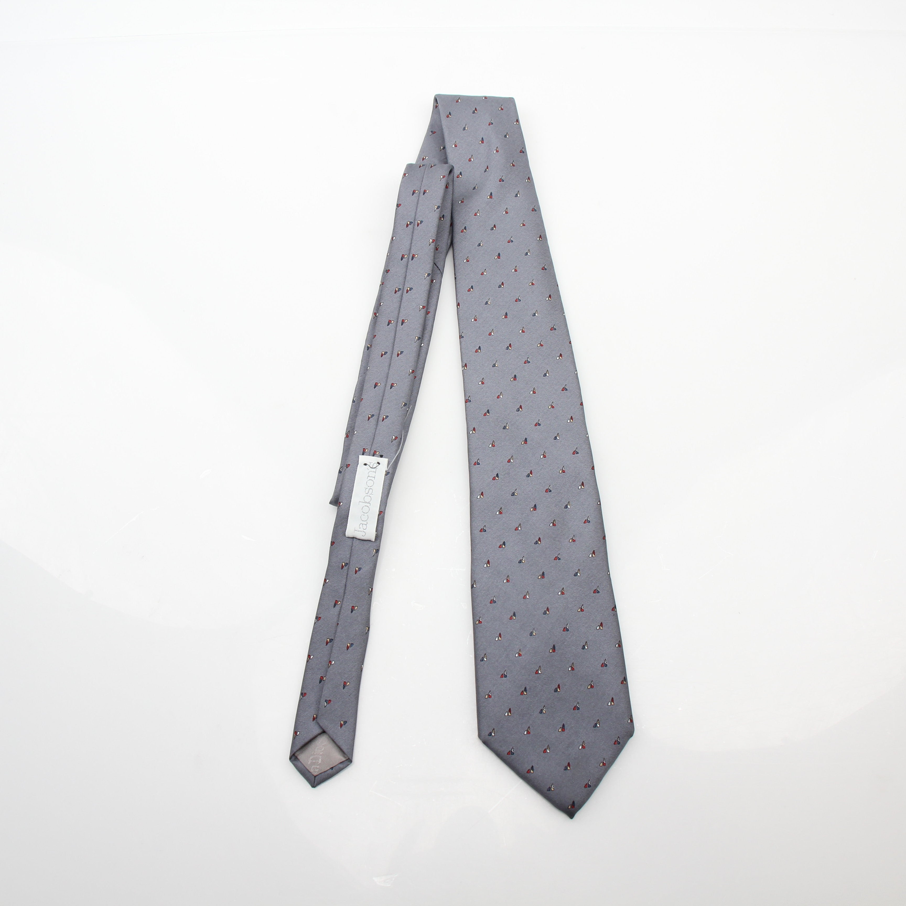 Christian Dior Gray Silk Sailboat Print Neck Tie