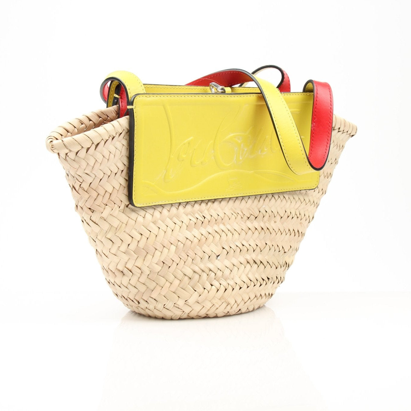 Christian Louboutin Raffia shoulder handbag with leather accents and gold hardware, featuring a textured woven design.