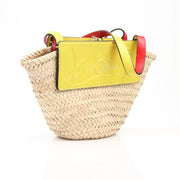 Christian Louboutin Raffia shoulder handbag with leather accents and gold hardware, featuring a textured woven design.