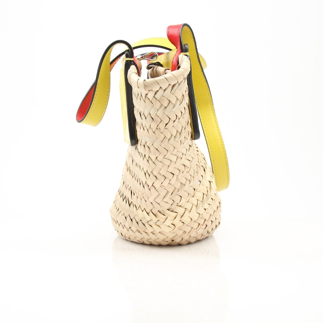 Christian Louboutin Raffia Shoulder Bag handbag with gold accents, featuring woven raffia material and elegant design.
