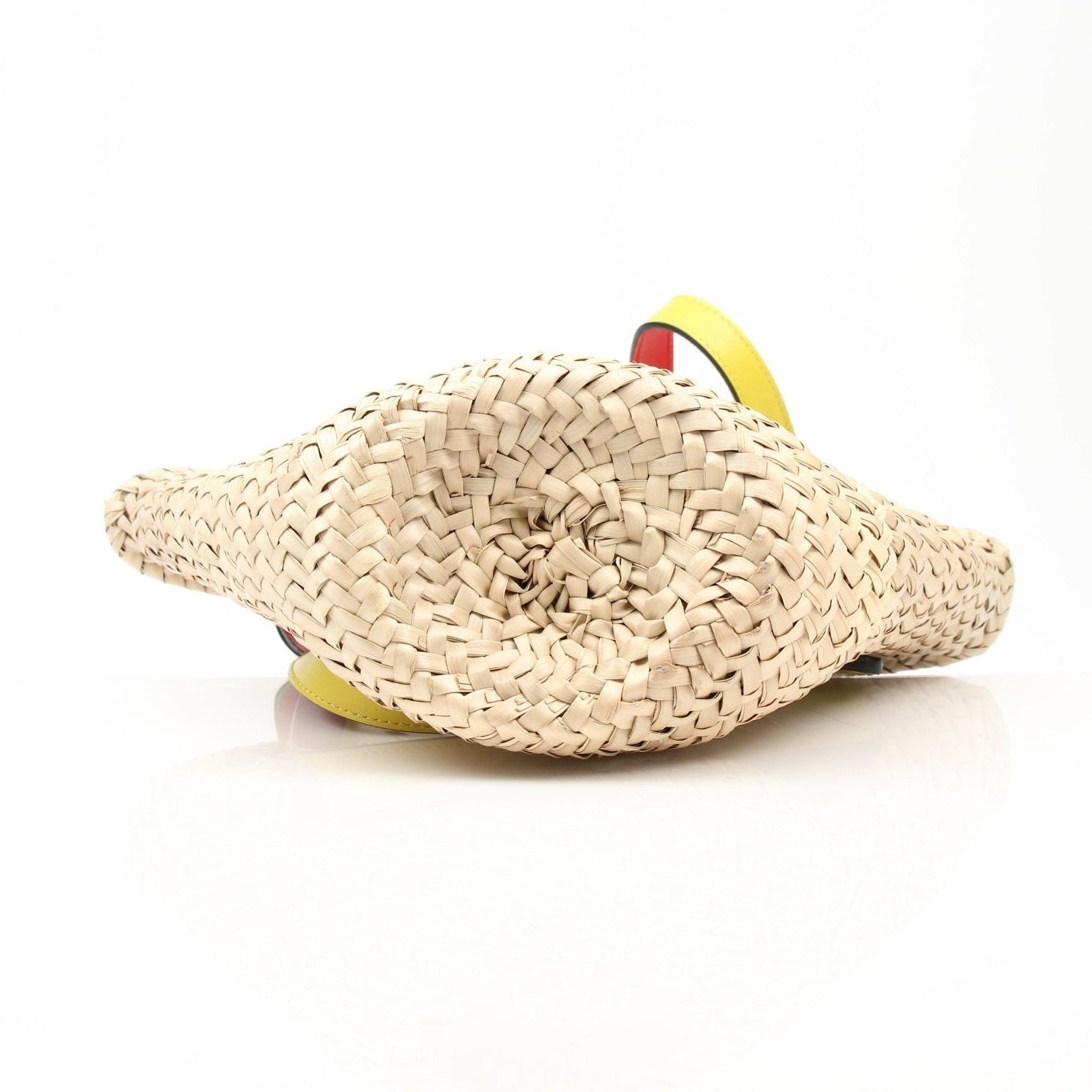 Christian Louboutin Raffia Shoulder Bag handbag with woven raffia material and leather accents, stylish and elegant accessory.