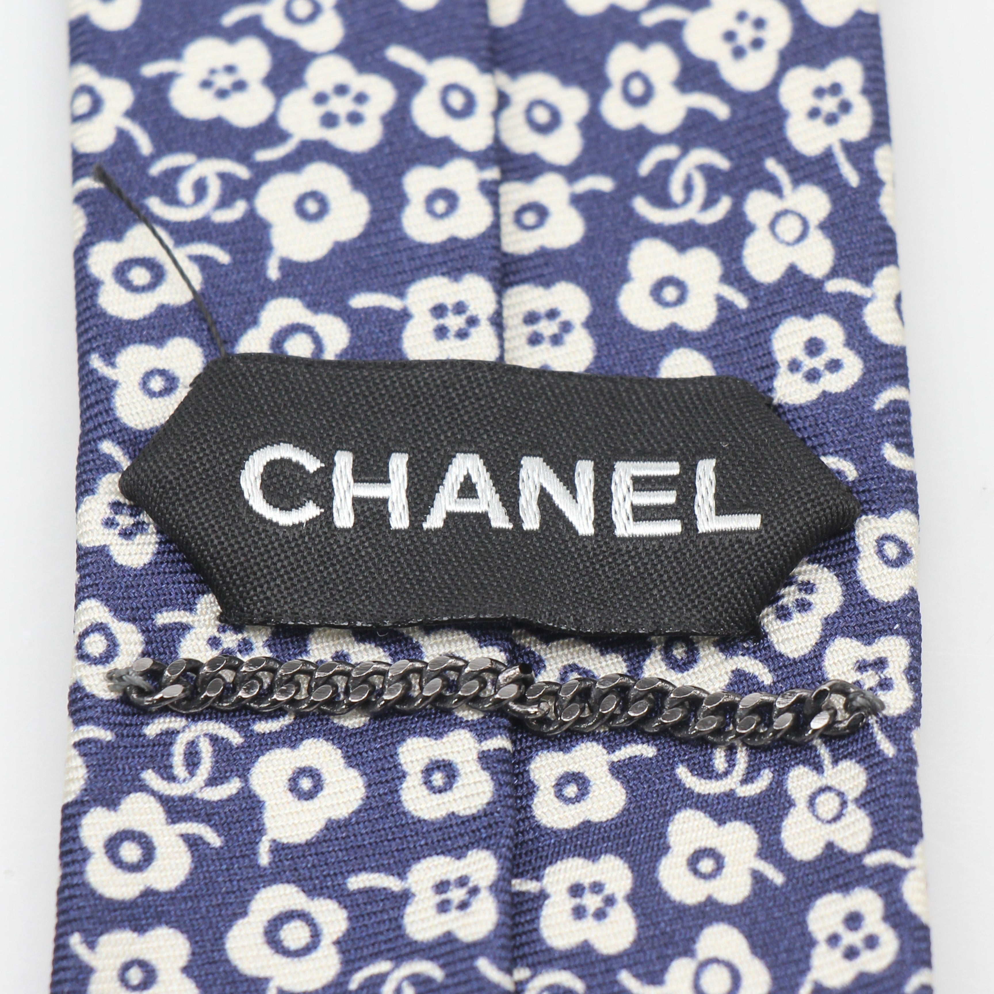 Chanel Blue Floral CC Silk Neck Tie