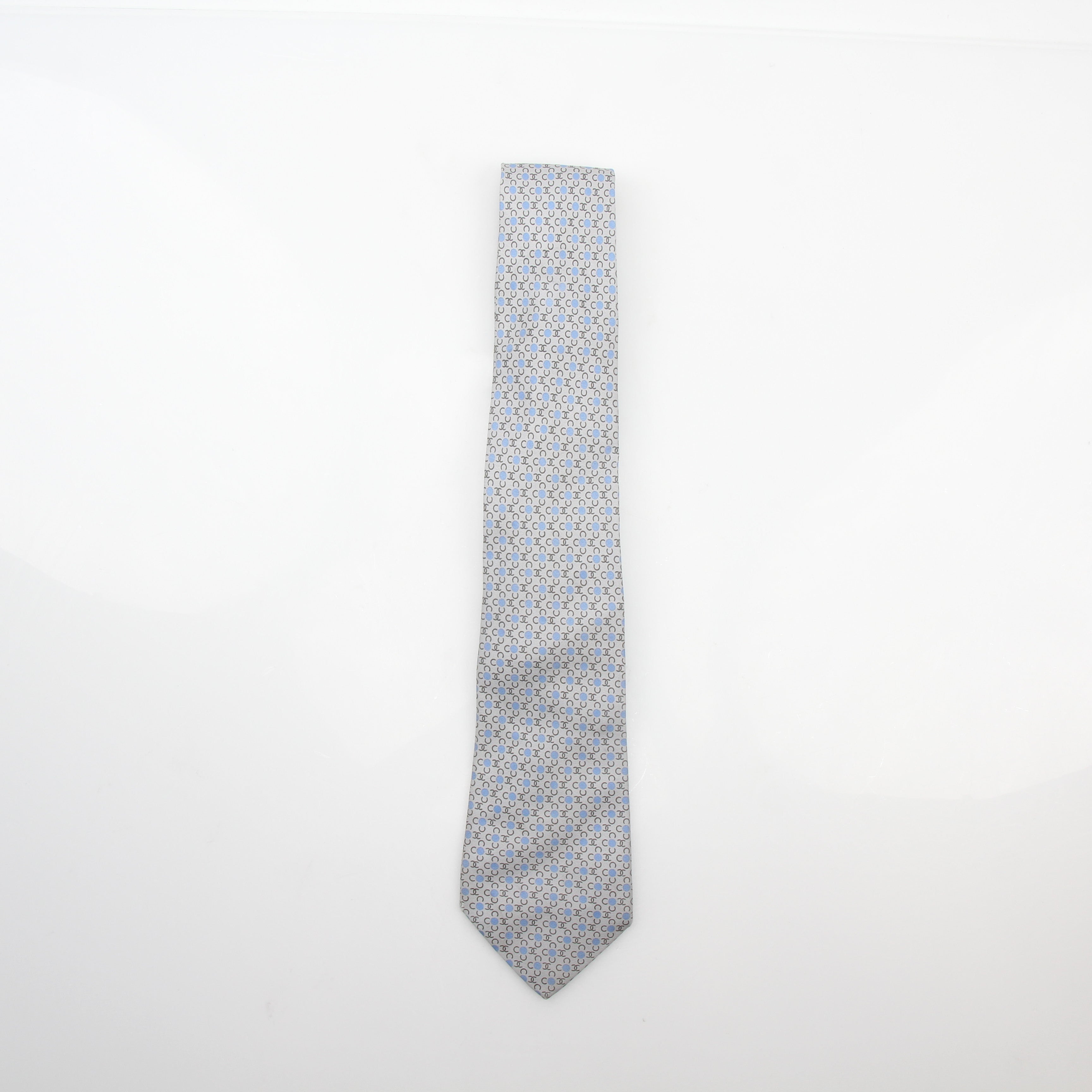 Chanel Baby Blue Interlocking CC Logo Neck Tie