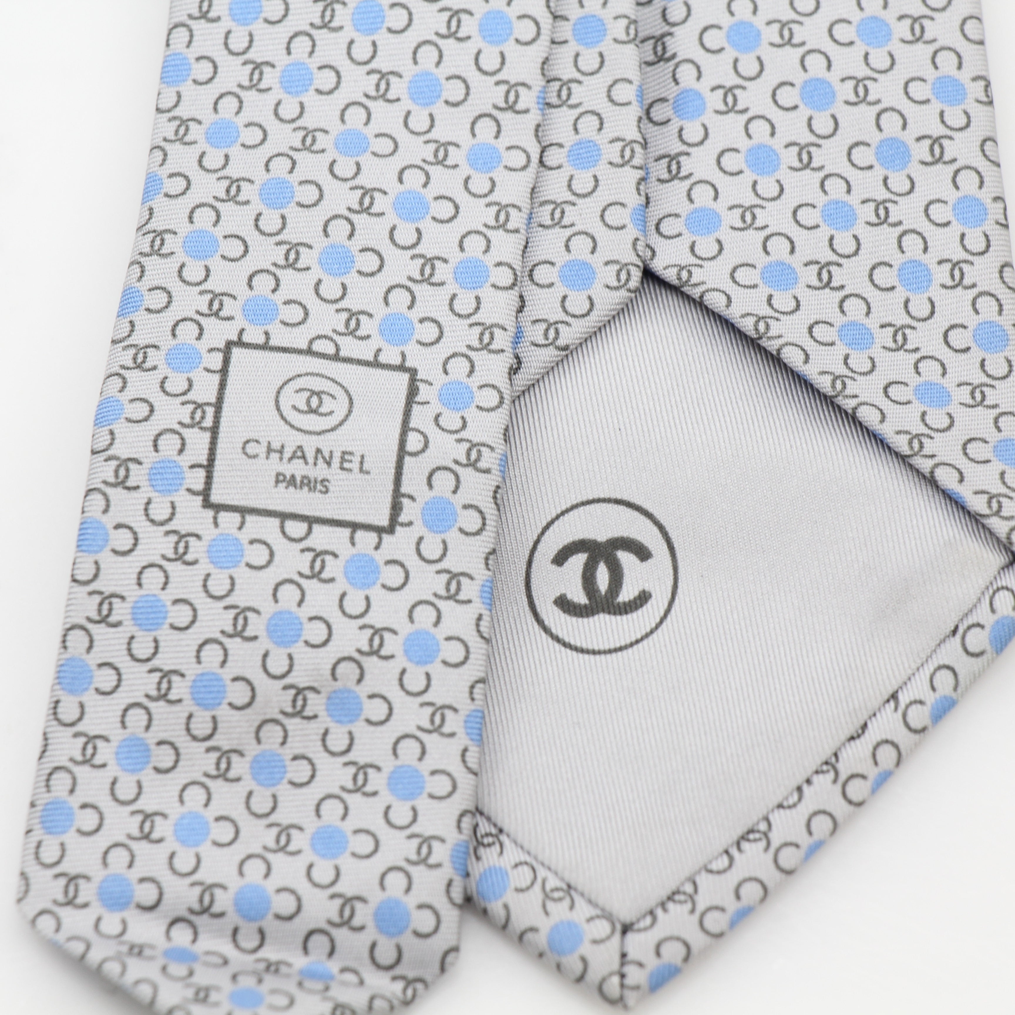 Chanel Baby Blue Interlocking CC Logo Neck Tie