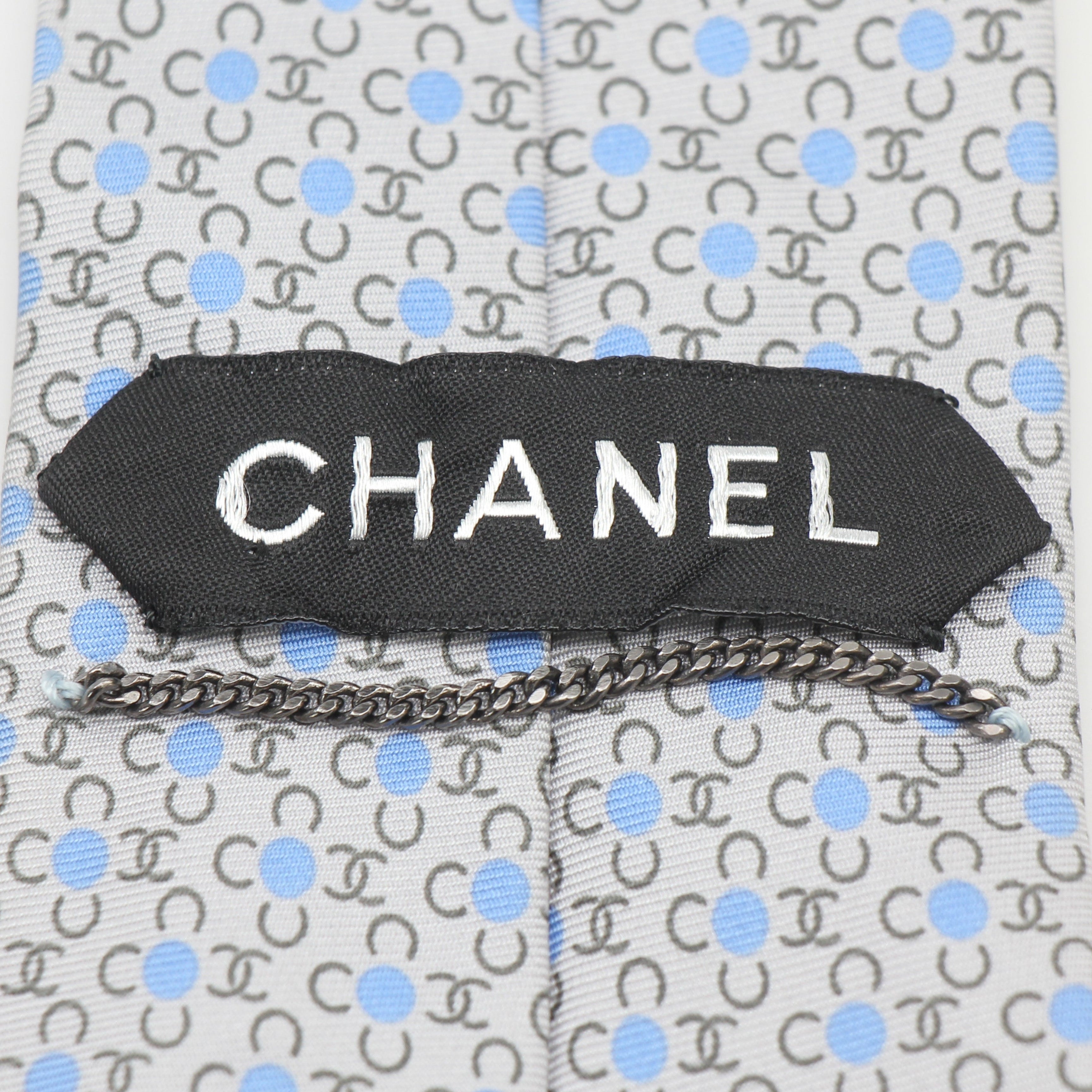 Chanel Baby Blue Interlocking CC Logo Neck Tie