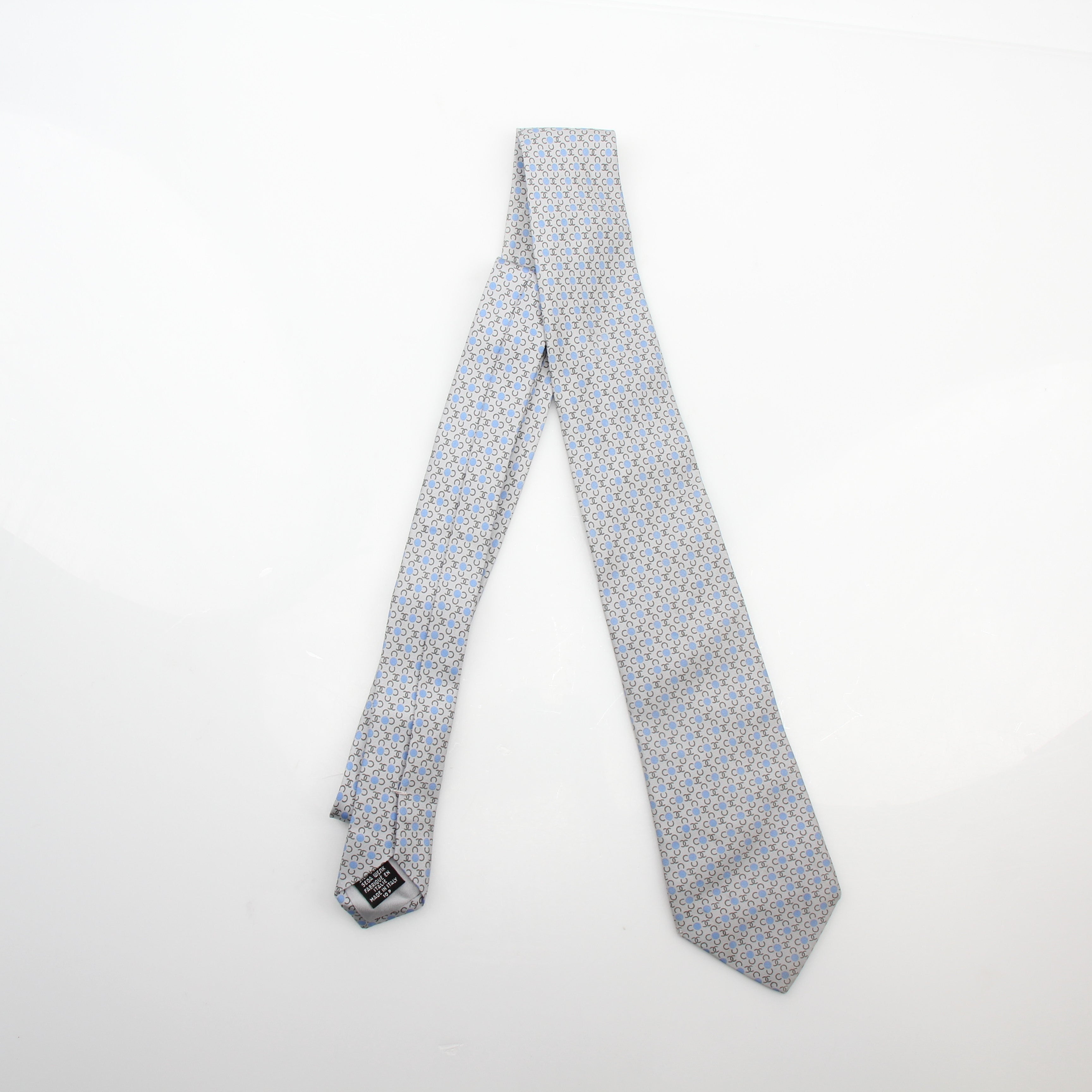 Chanel Baby Blue Interlocking CC Logo Neck Tie
