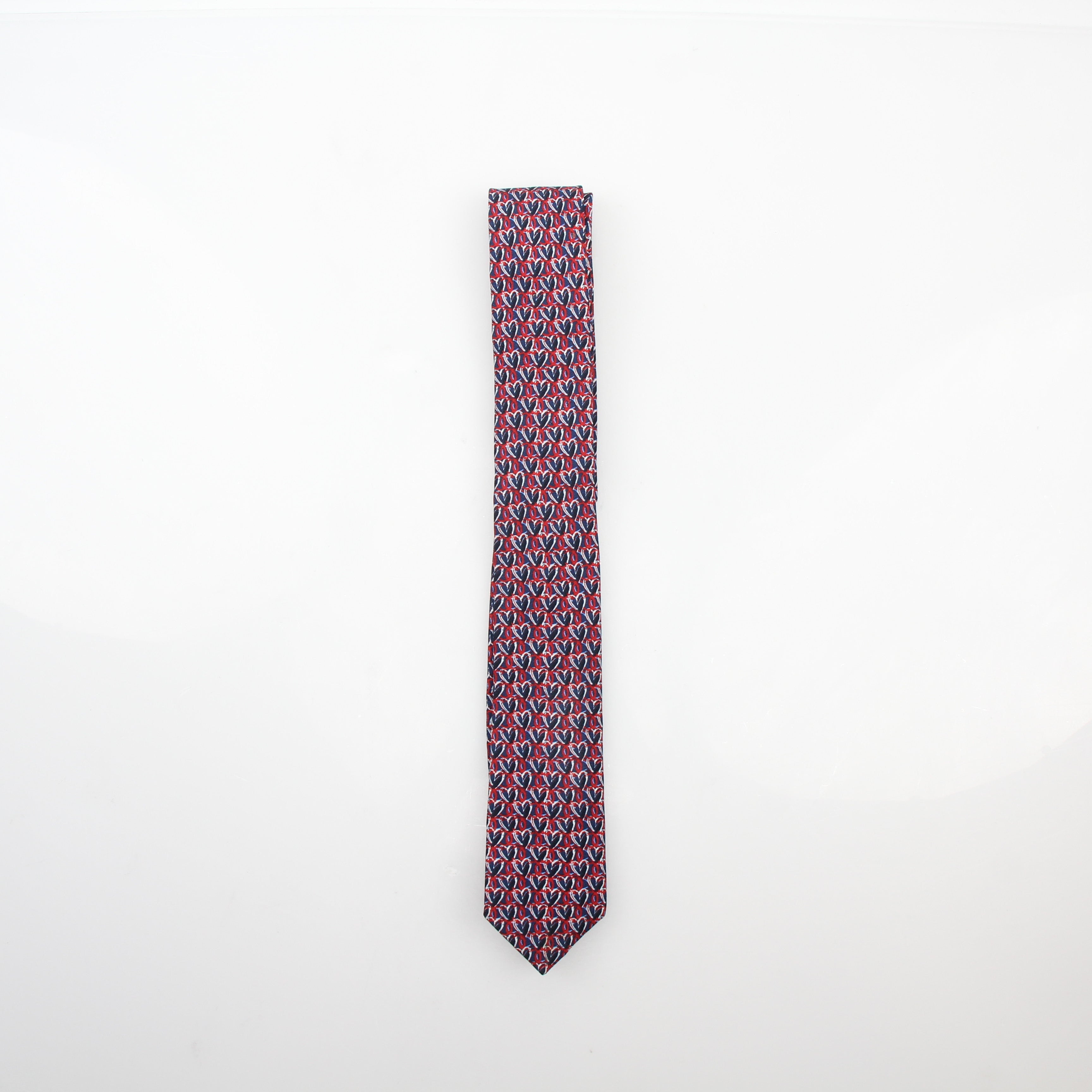 Chanel Heart Print Silk Neck Tie Blue Red