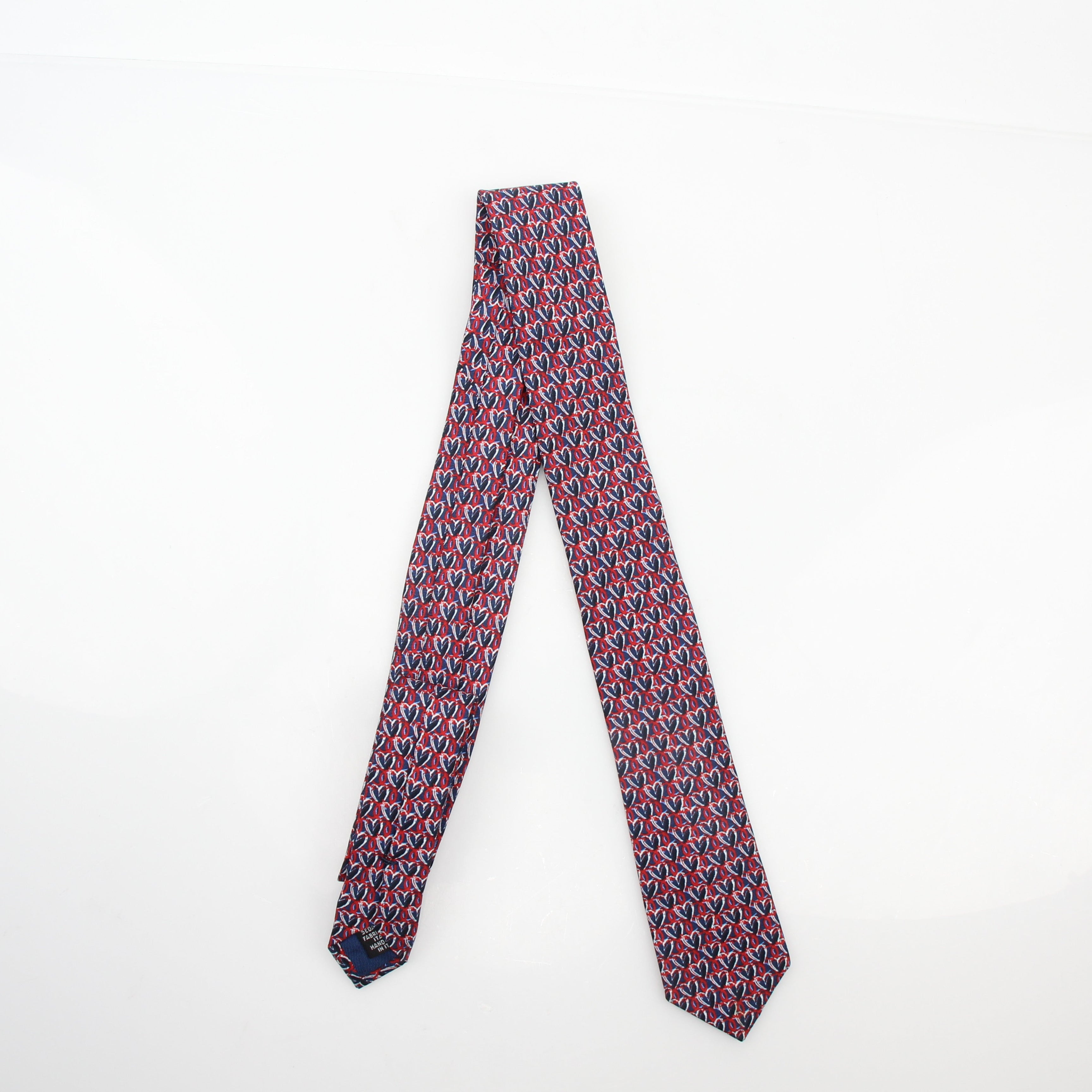 Chanel Heart Print Silk Neck Tie Blue Red