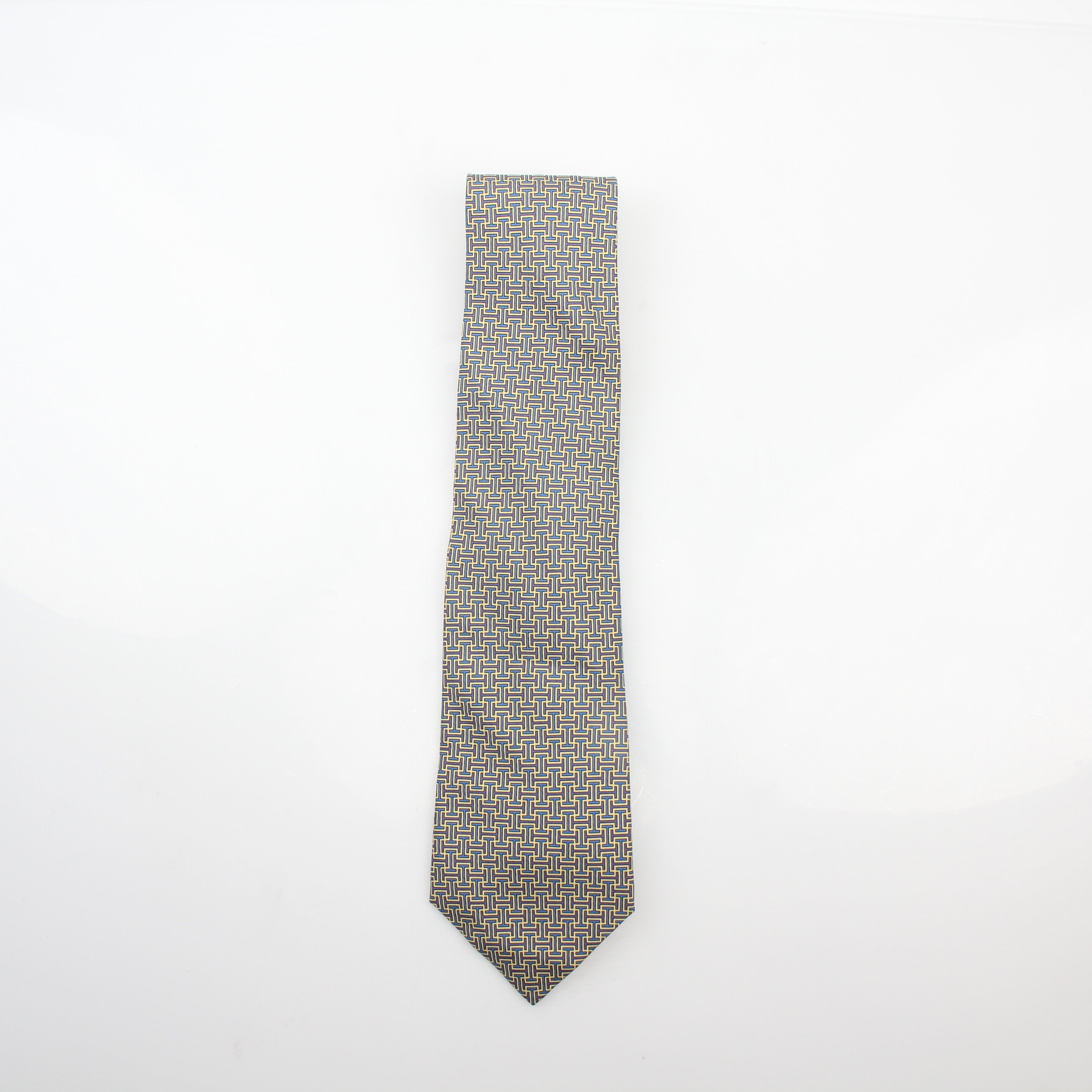 Hermès Geometric Silk Neck Tie Blue Yellow
