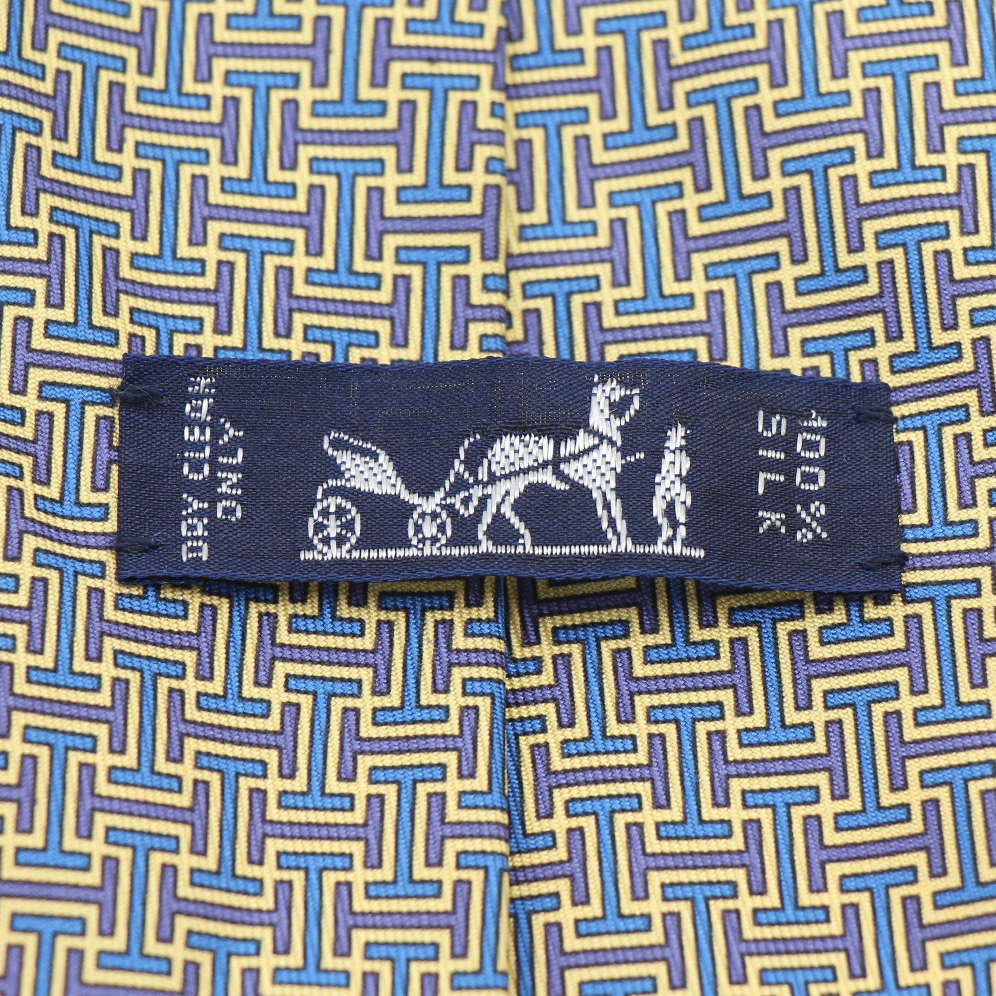 Hermès Geometric Silk Neck Tie Blue Yellow